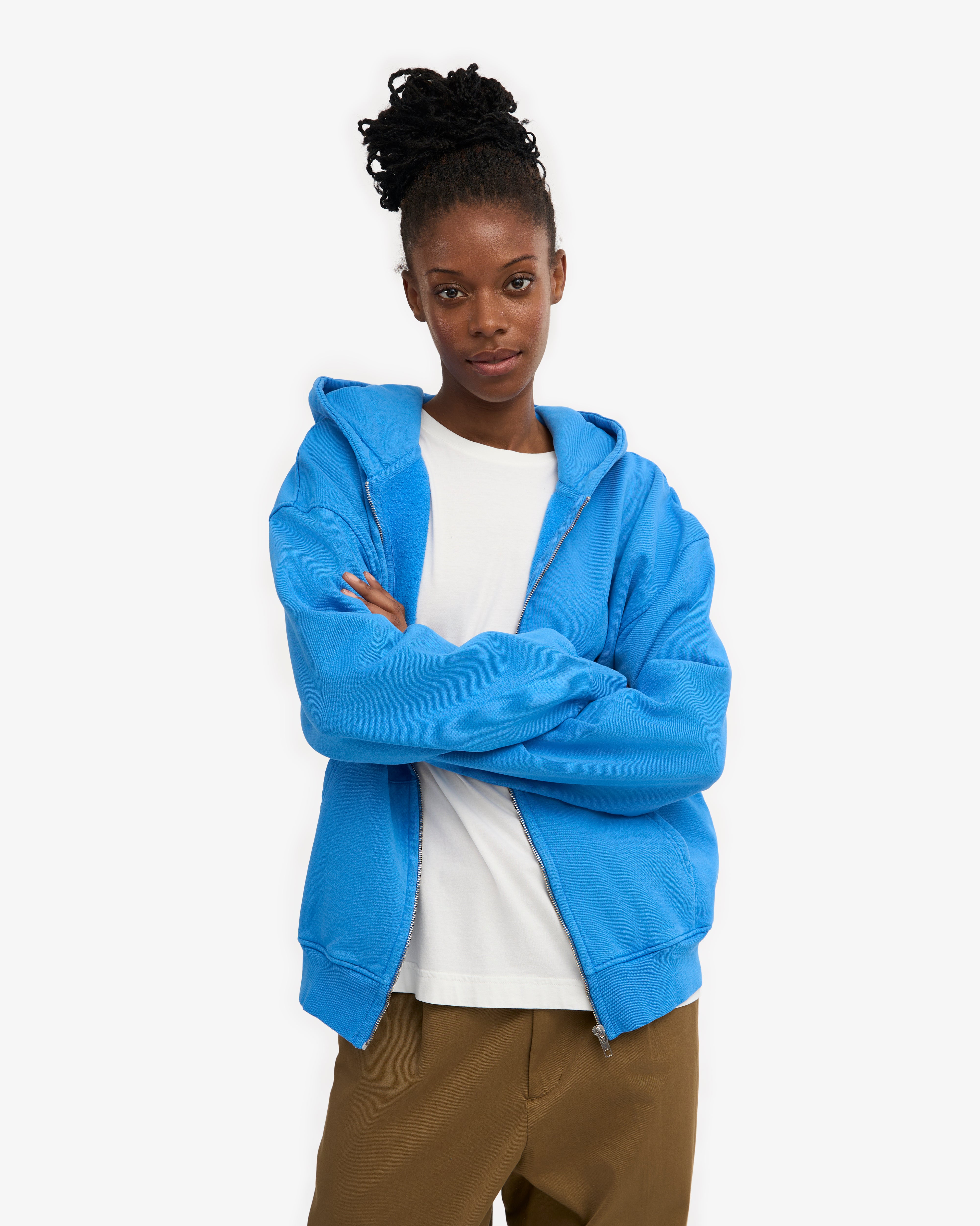 Organic Oversized Zip Hood - Pacific Blue