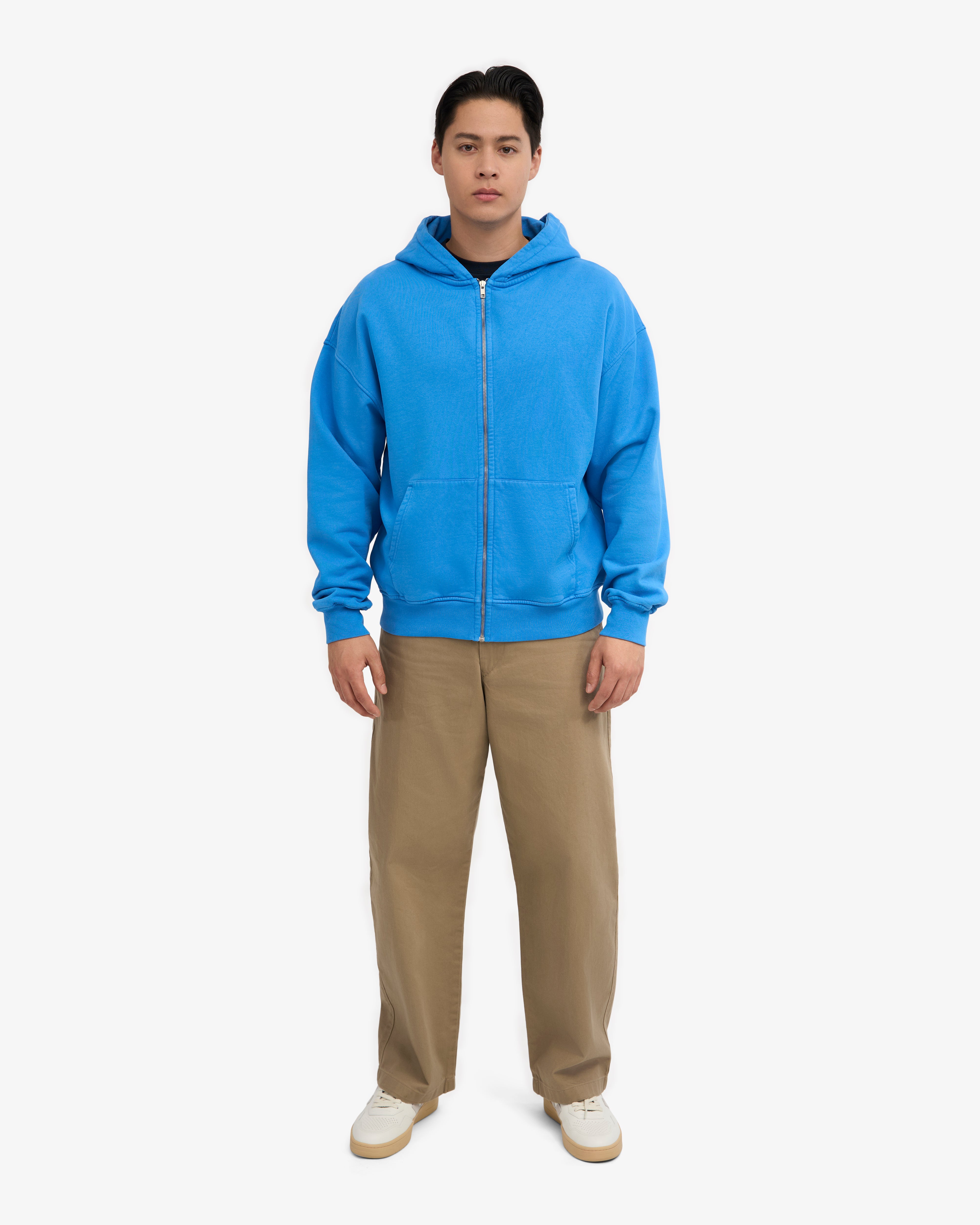 Organic Oversized Zip Hood - Pacific Blue