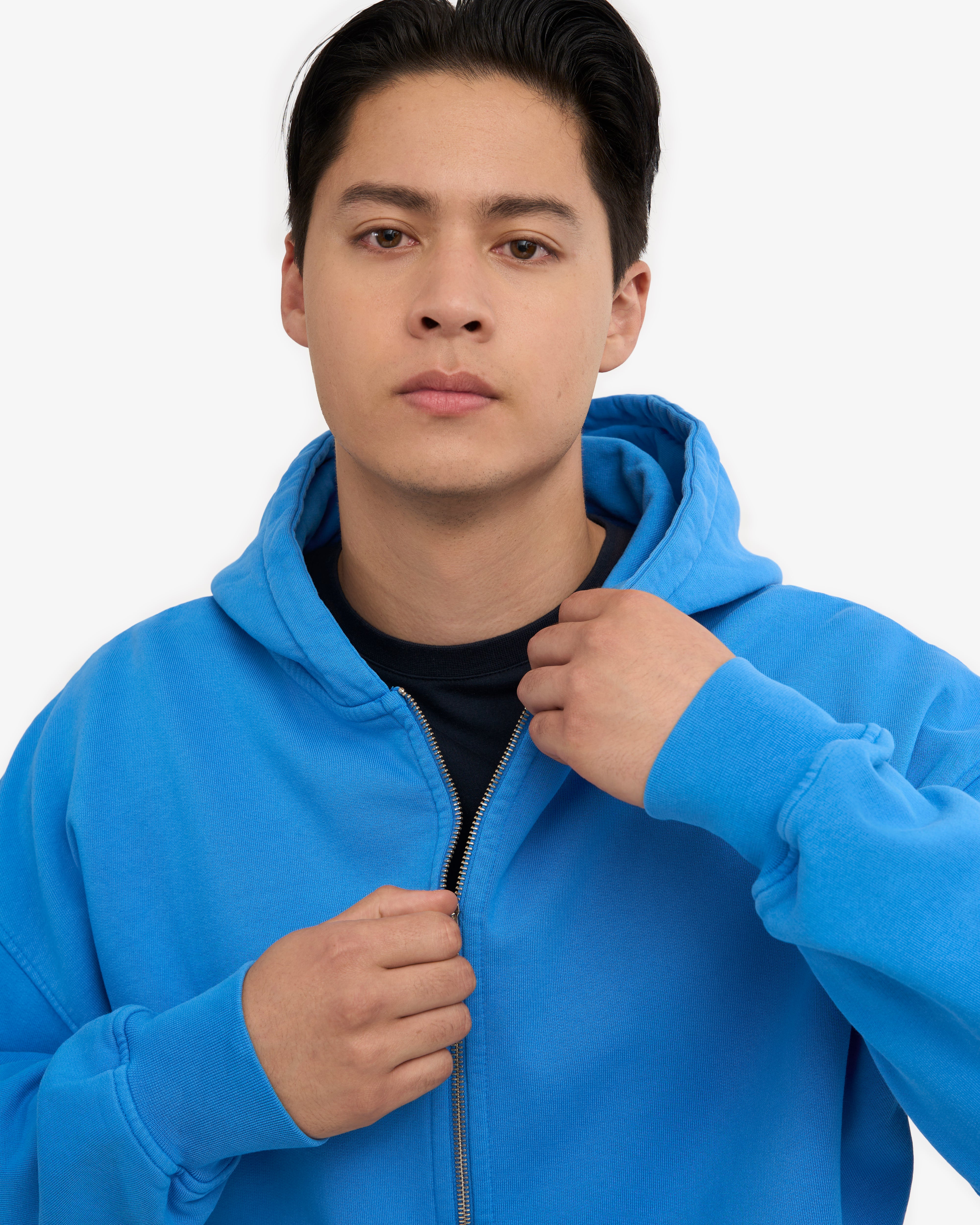 Organic Oversized Zip Hood - Pacific Blue