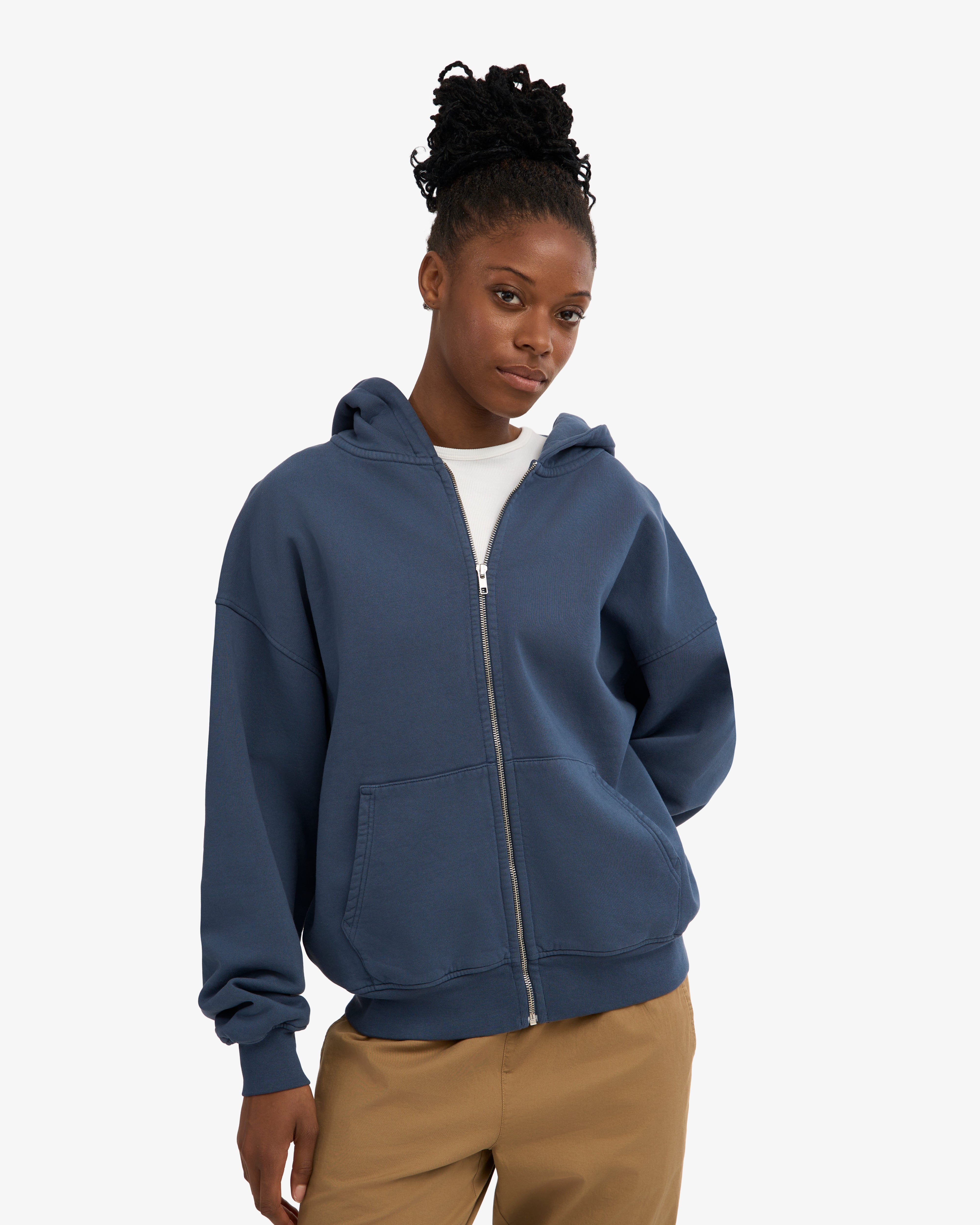 Organic Oversized Zip Hood - Petrol Blue