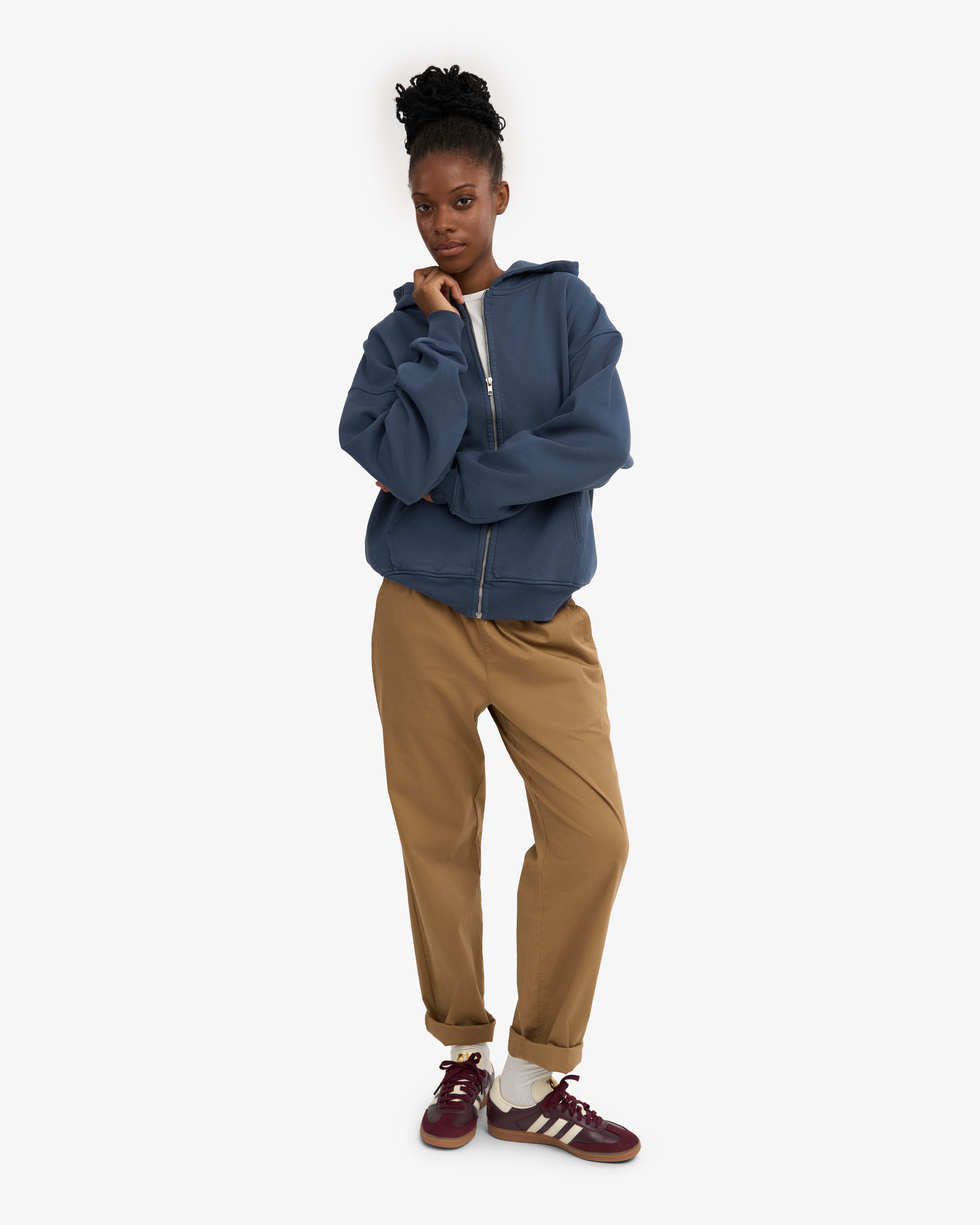 Organic Oversized Zip Hood - Petrol Blue