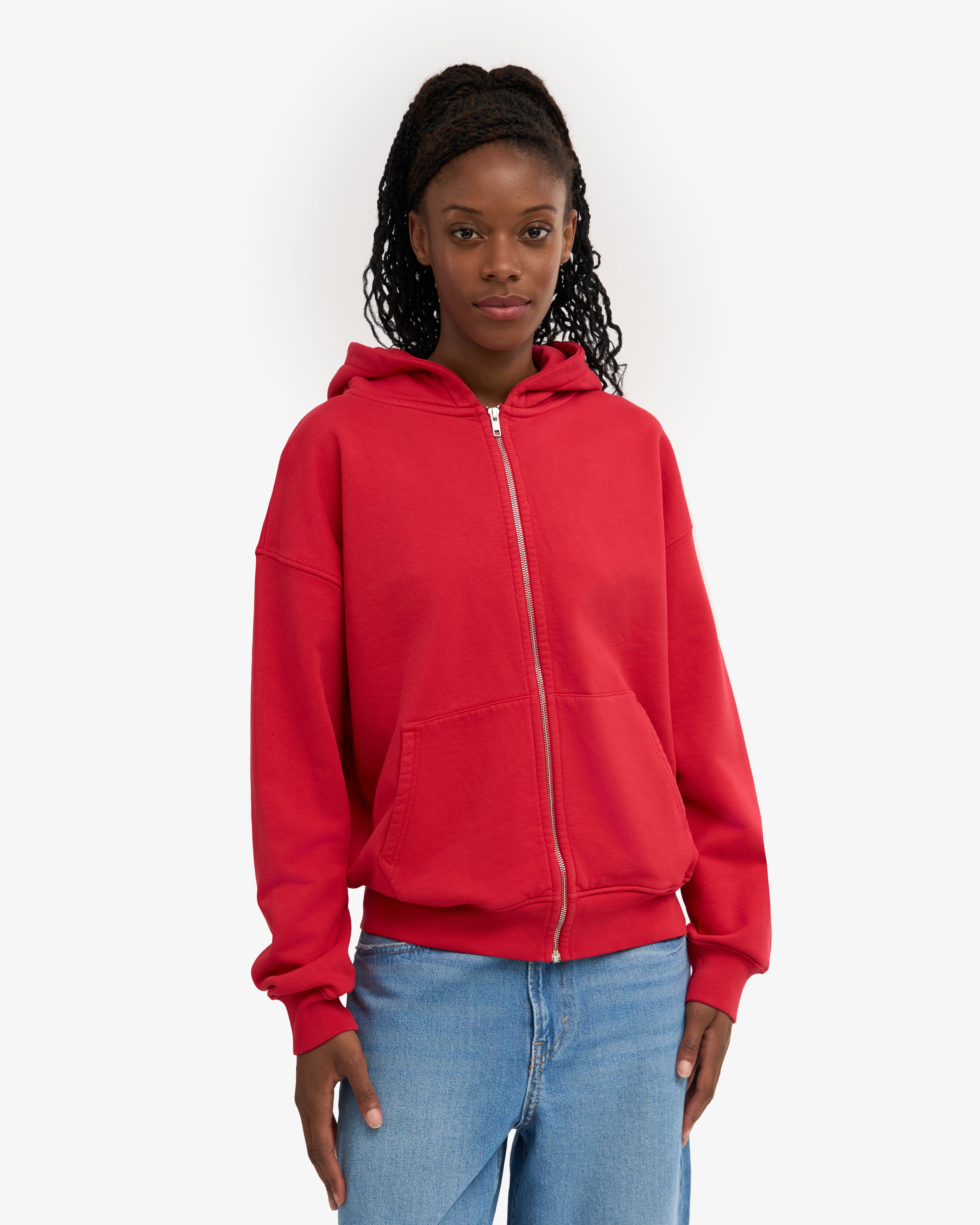 Organic Oversized Zip Hood - Scarlet Red