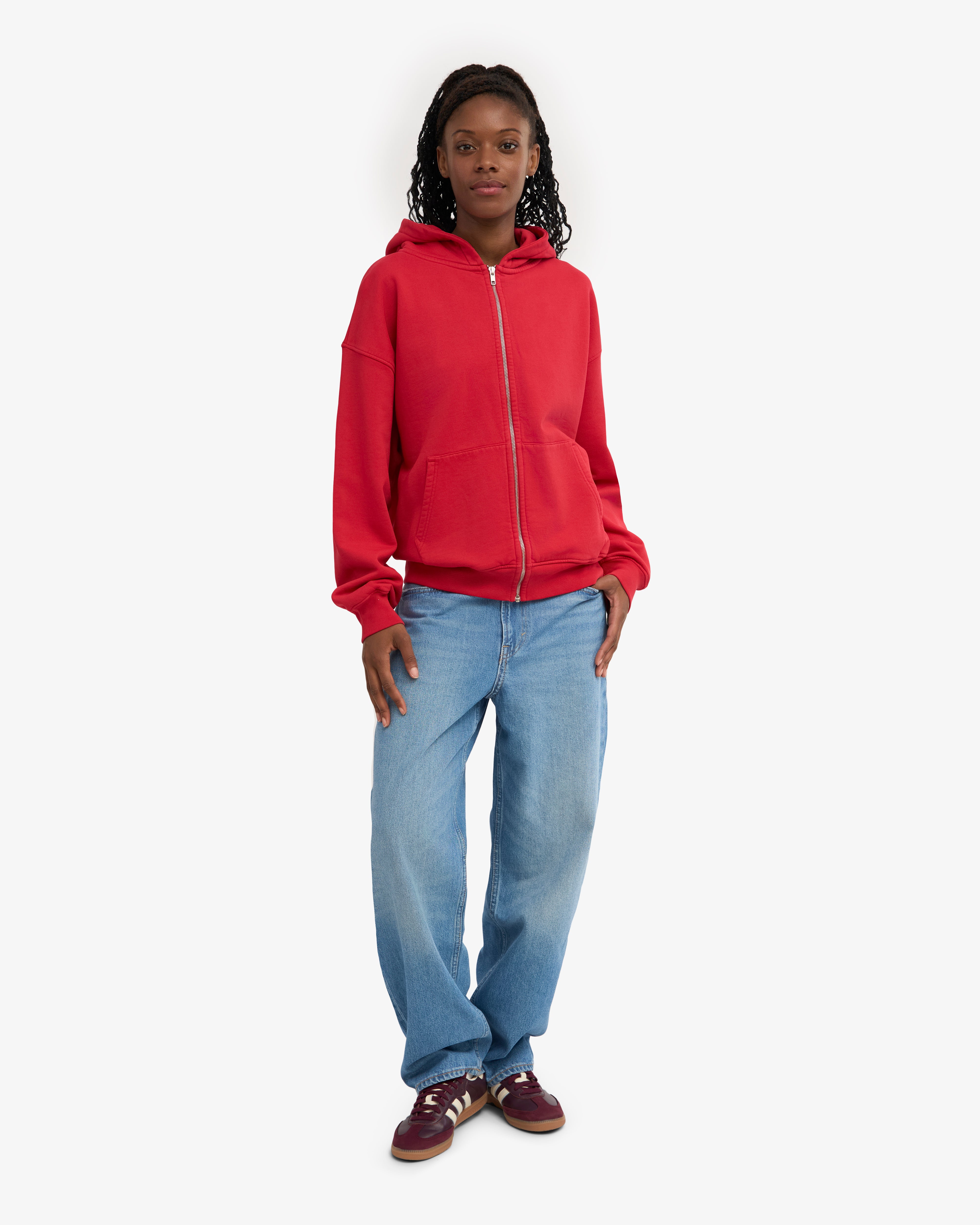 Organic Oversized Zip Hood - Scarlet Red