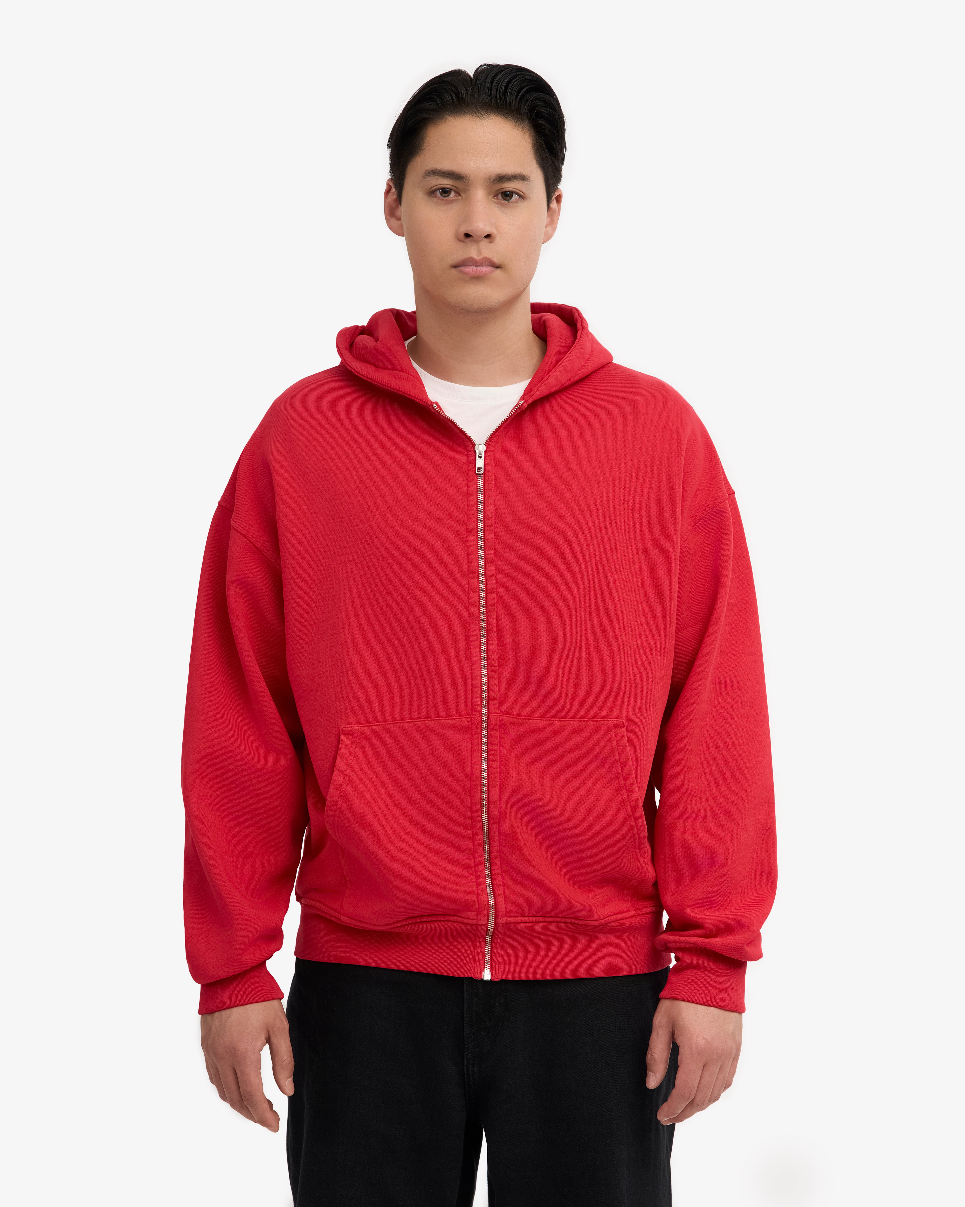 Organic Oversized Zip Hood - Scarlet Red