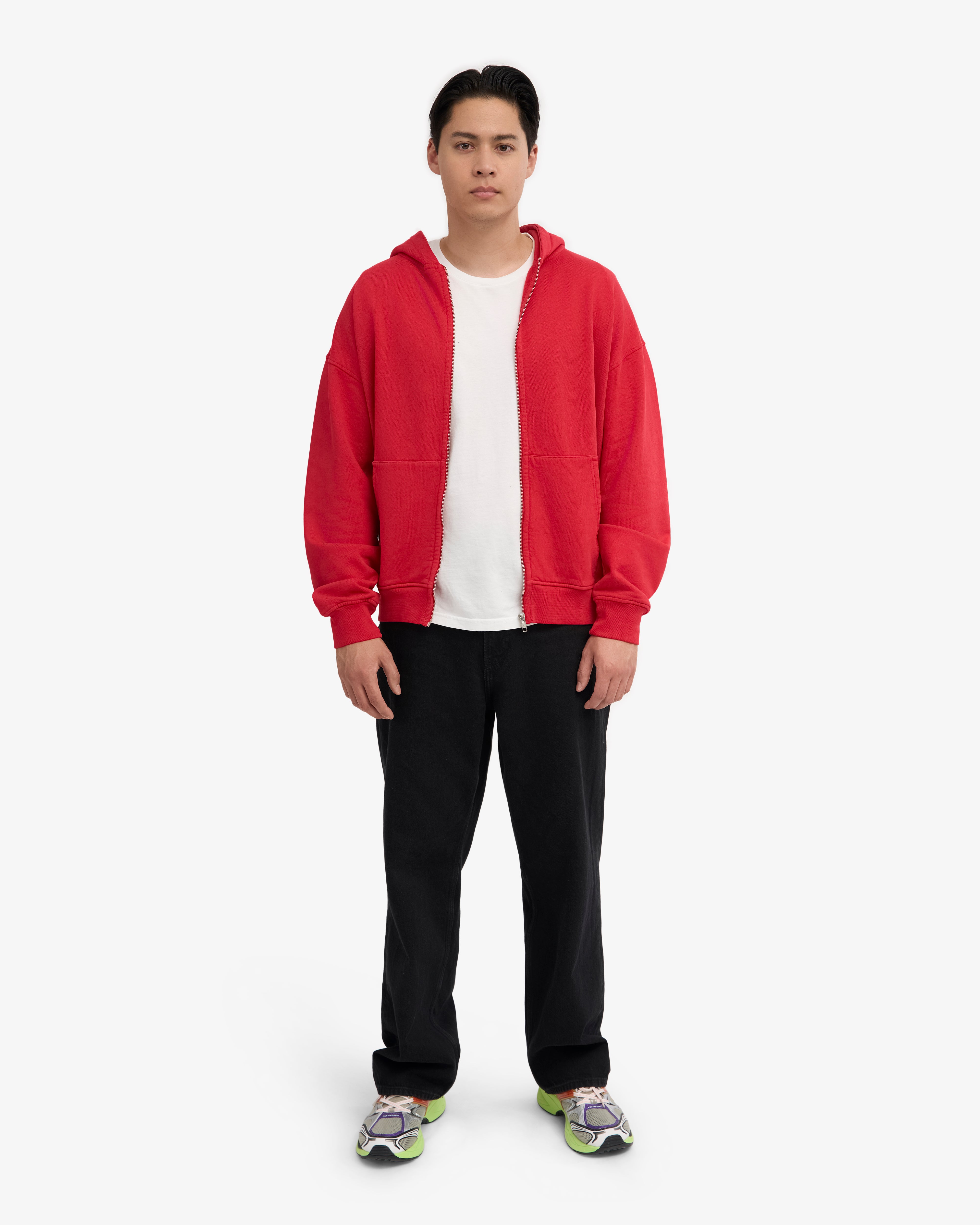 Organic Oversized Zip Hood - Scarlet Red