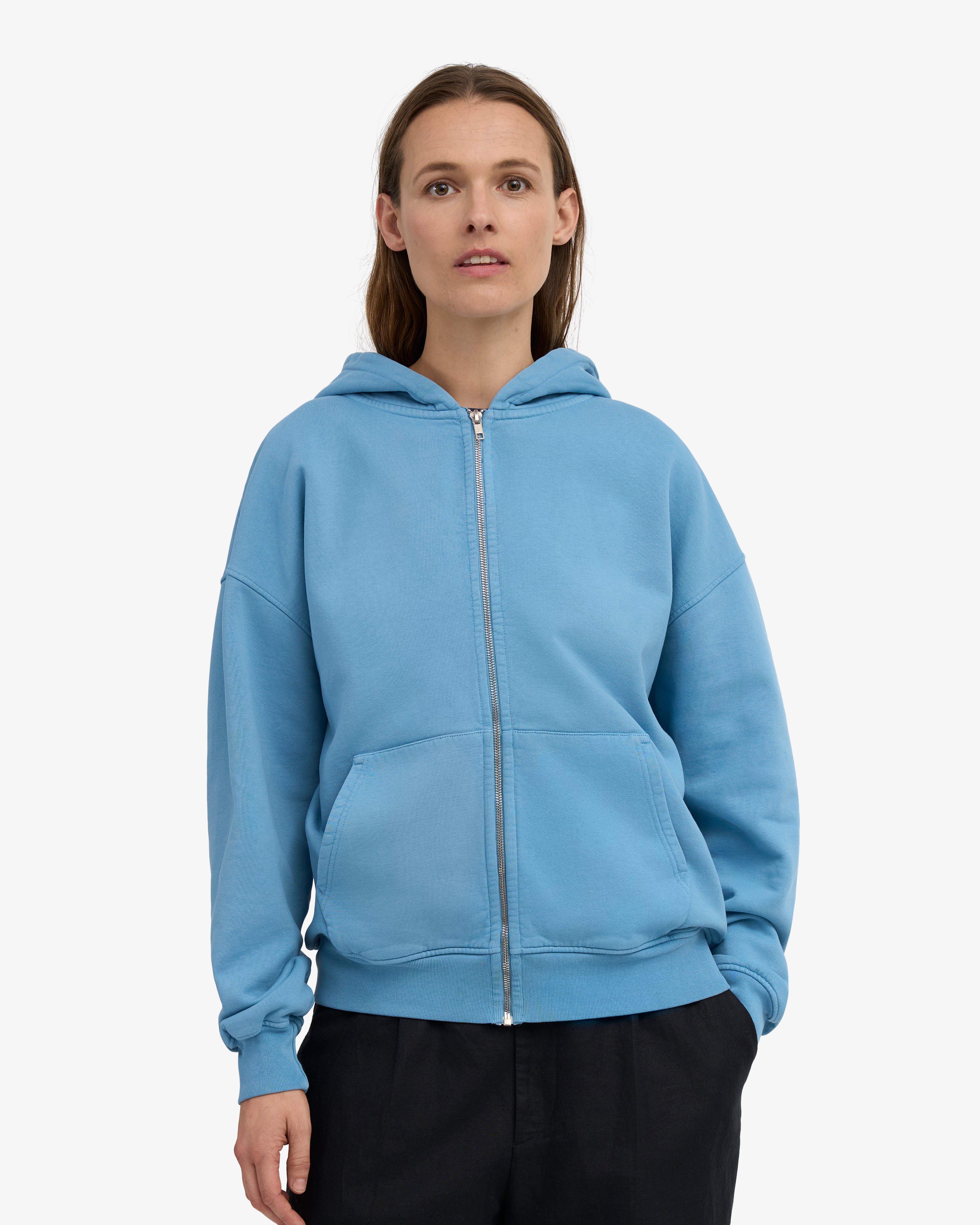 Organic Oversized Zip Hood - Seaside Blue