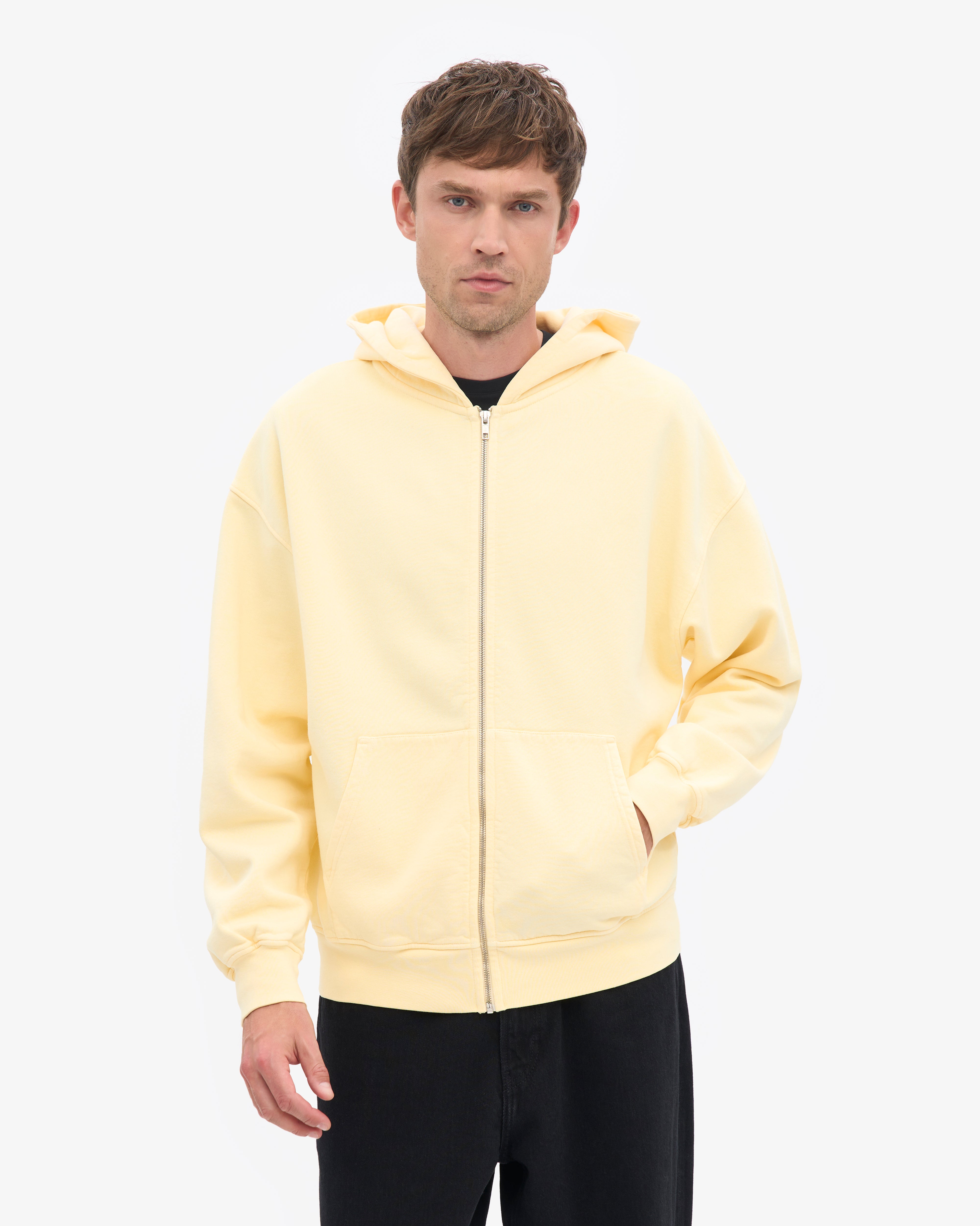Organic Oversized Zip Hood - Soft Yellow