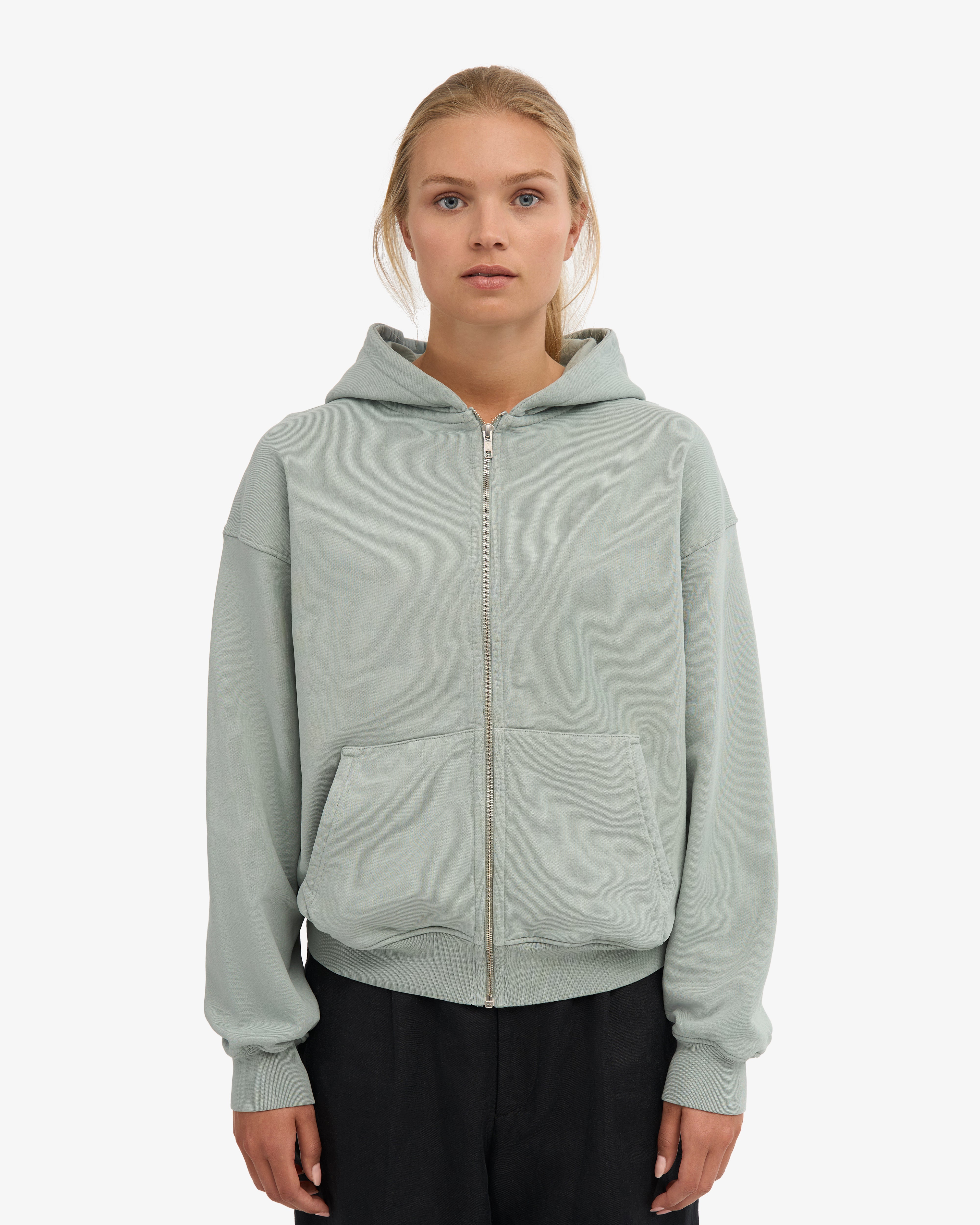 Organic Oversized Zip Hood - Steel Blue