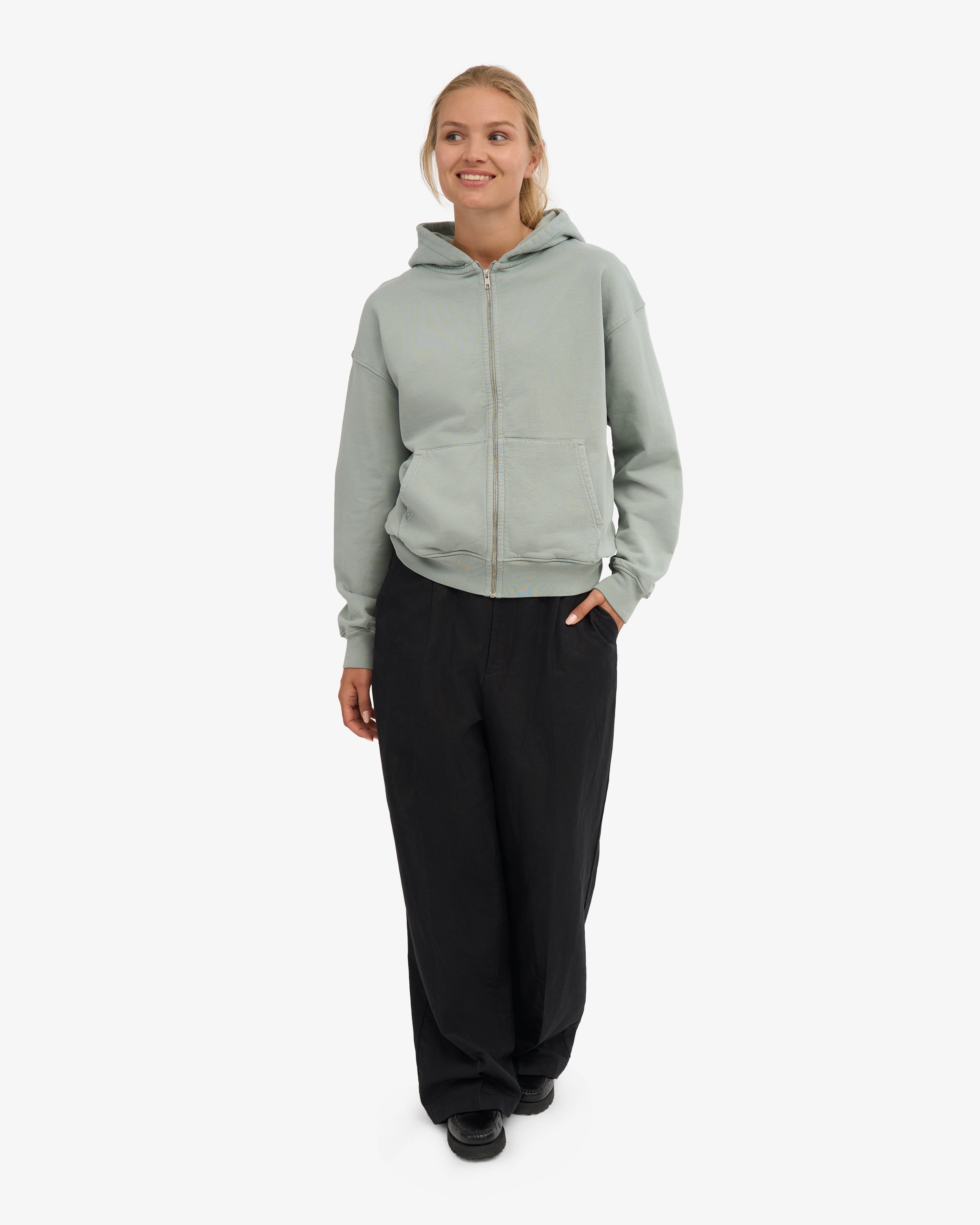 Organic Oversized Zip Hood - Steel Blue