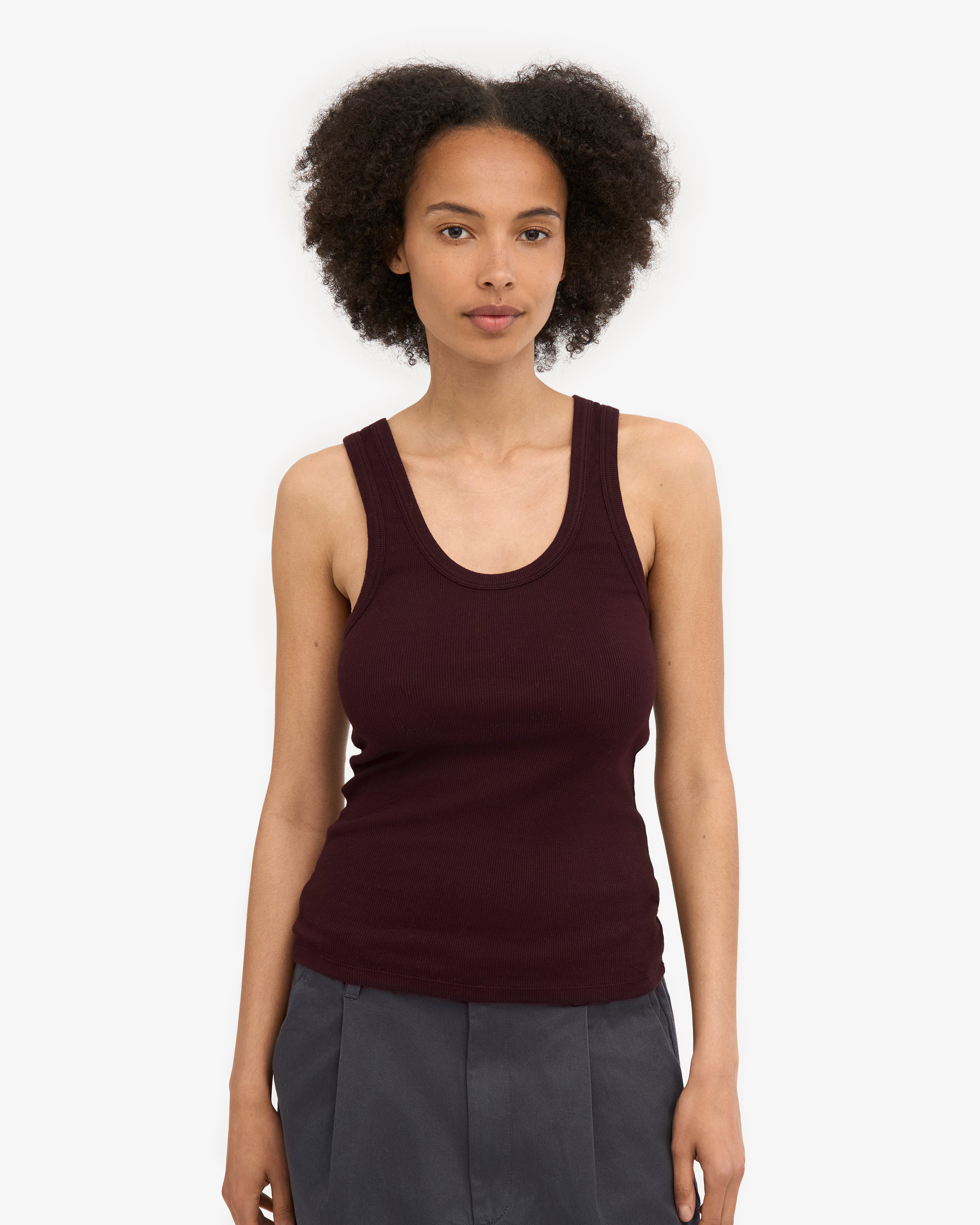 Women Organic Rib Tank Top - Oxblood Red