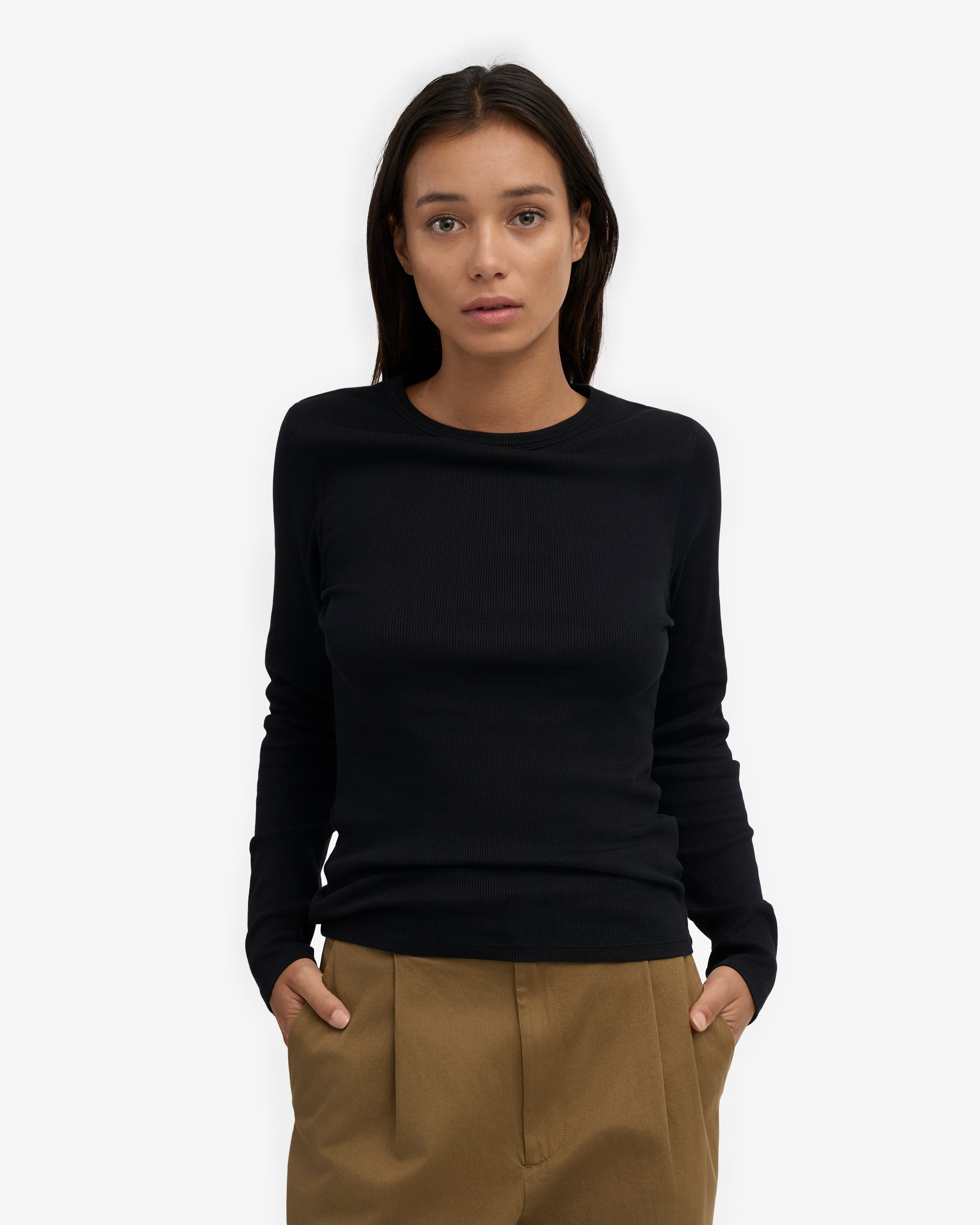 Women Organic Rib LS T-Shirt - Deep Black