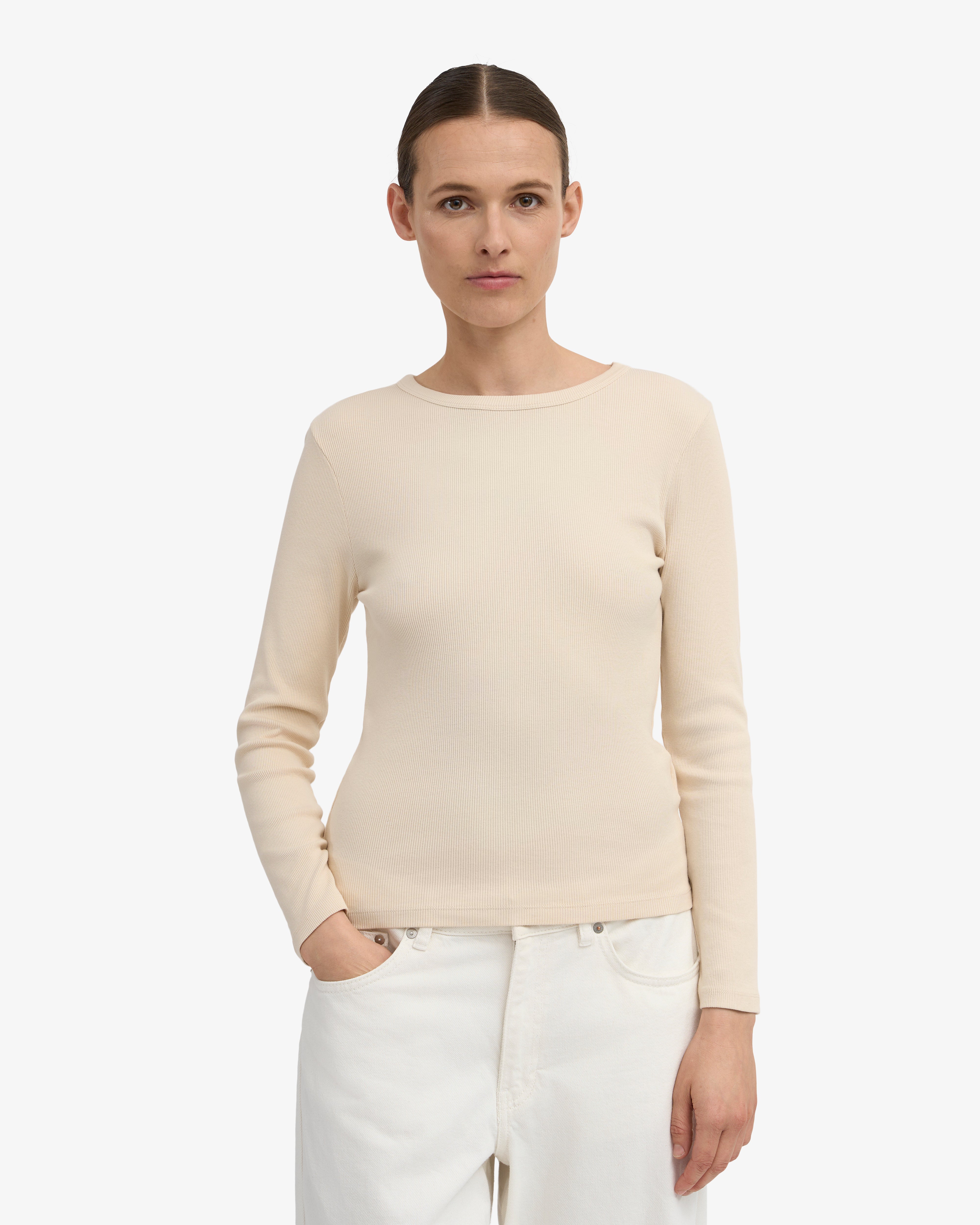 Women Organic Rib LS T-Shirt - Ivory White