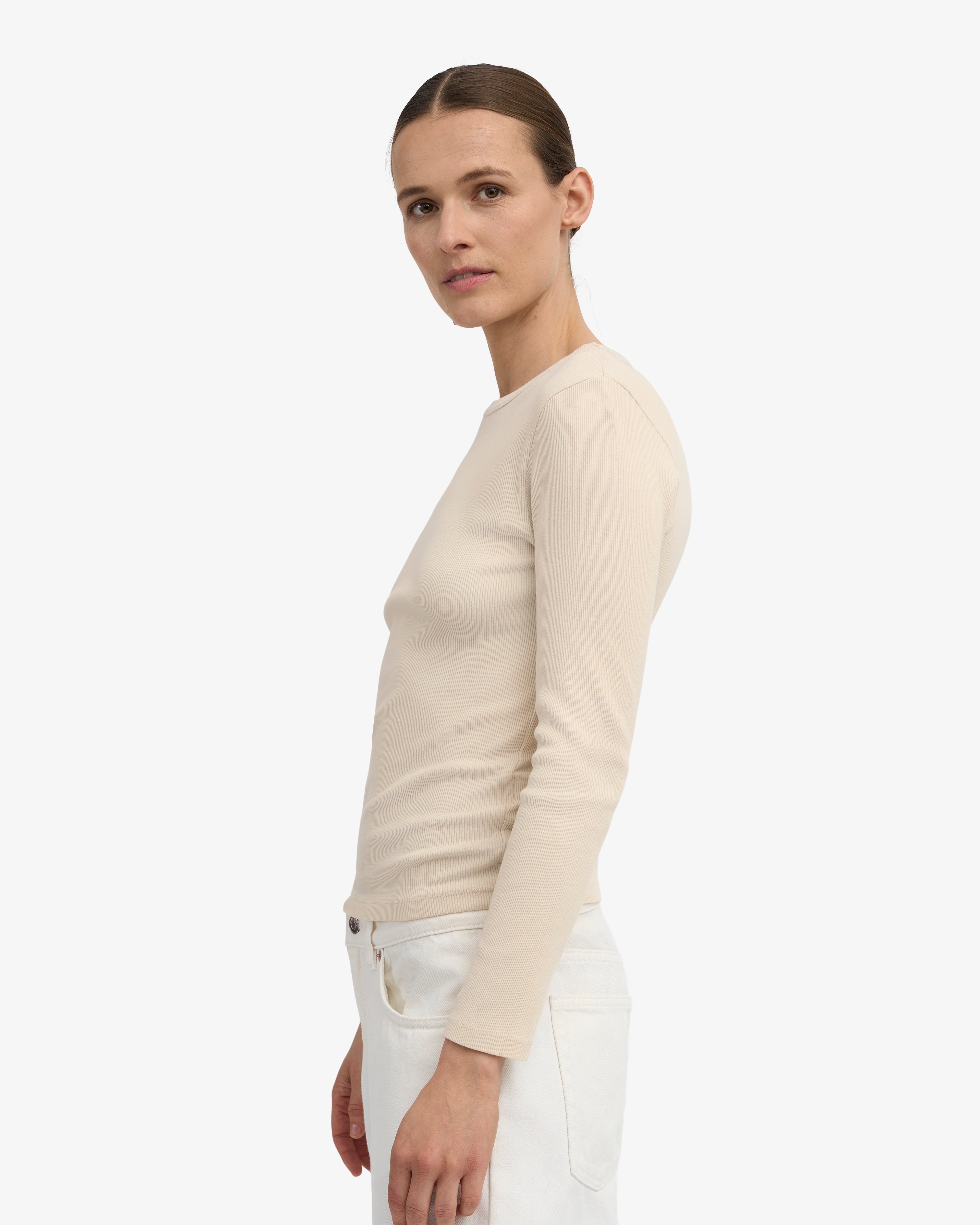Women Organic Rib LS T-Shirt - Ivory White