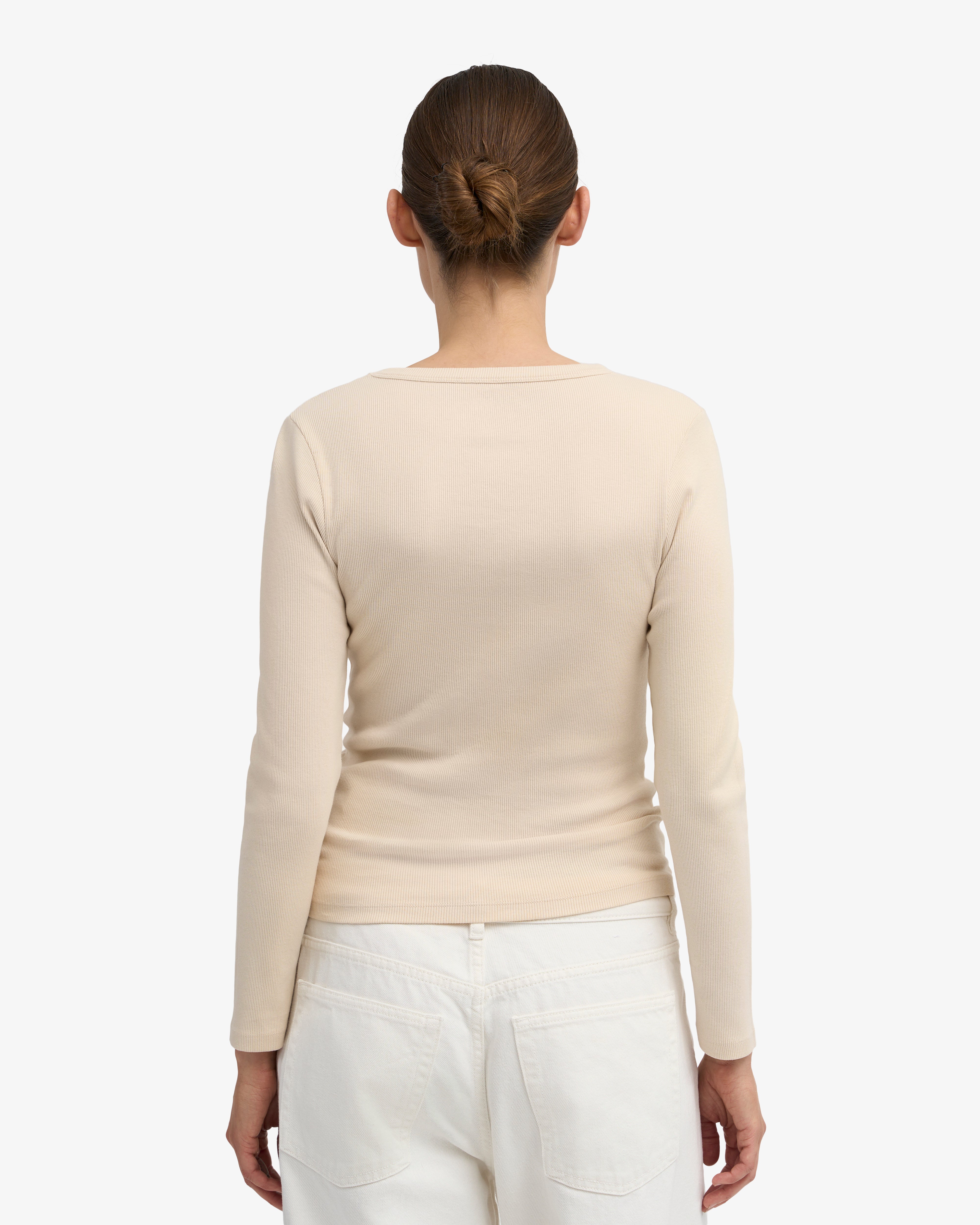 Women Organic Rib LS T-Shirt - Ivory White
