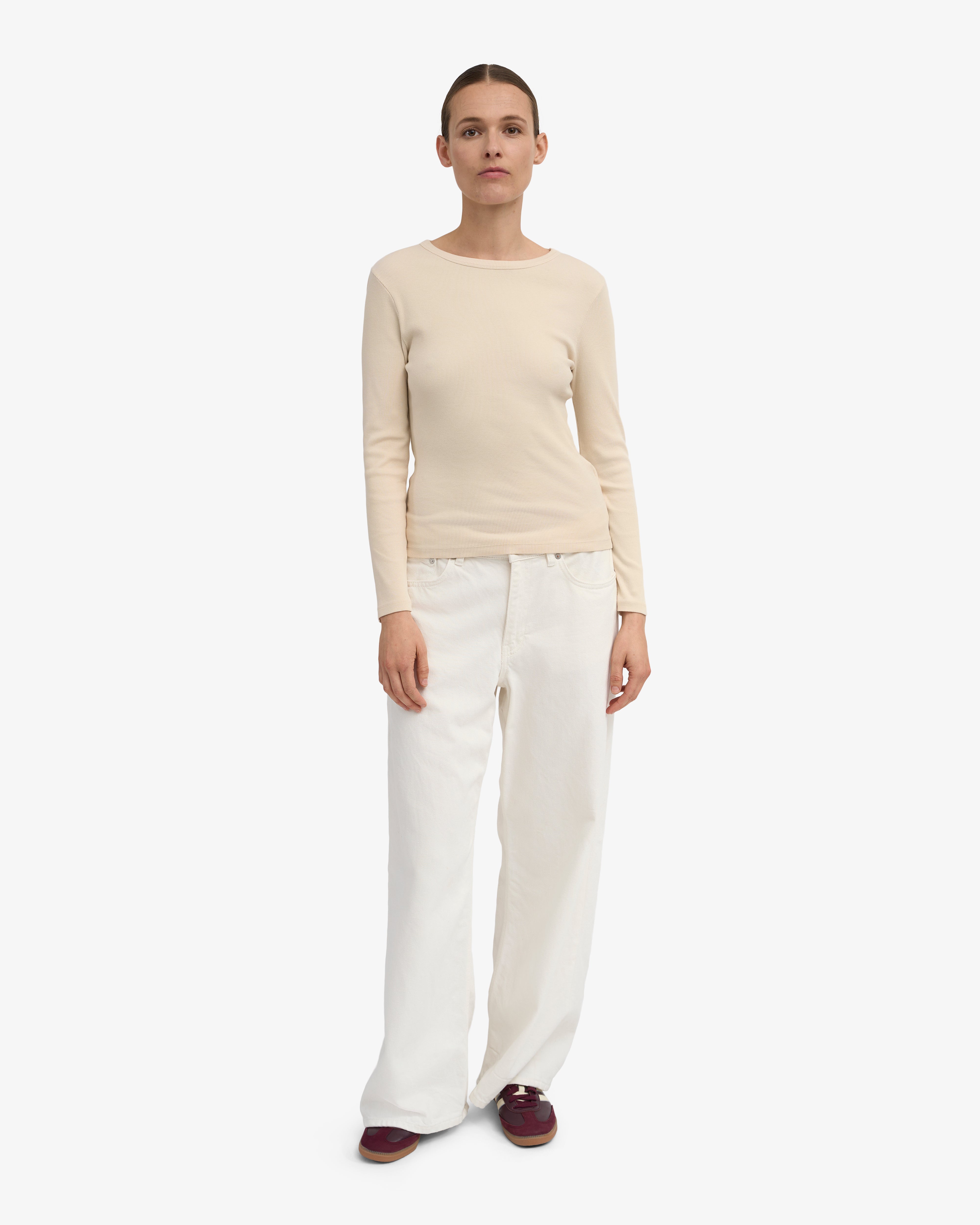 Women Organic Rib LS T-Shirt - Ivory White