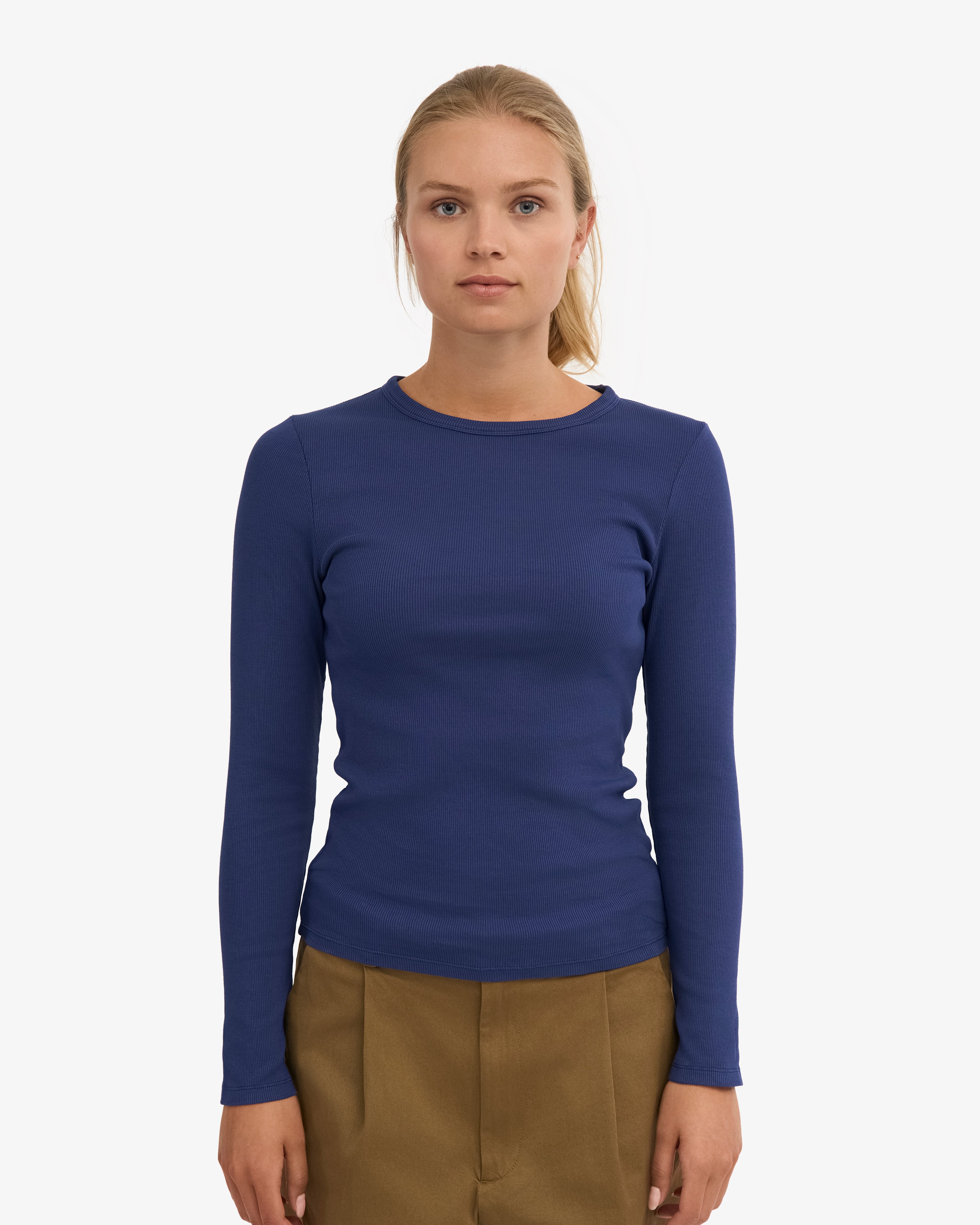 Women Organic Rib LS T-Shirt - Marine Blue
