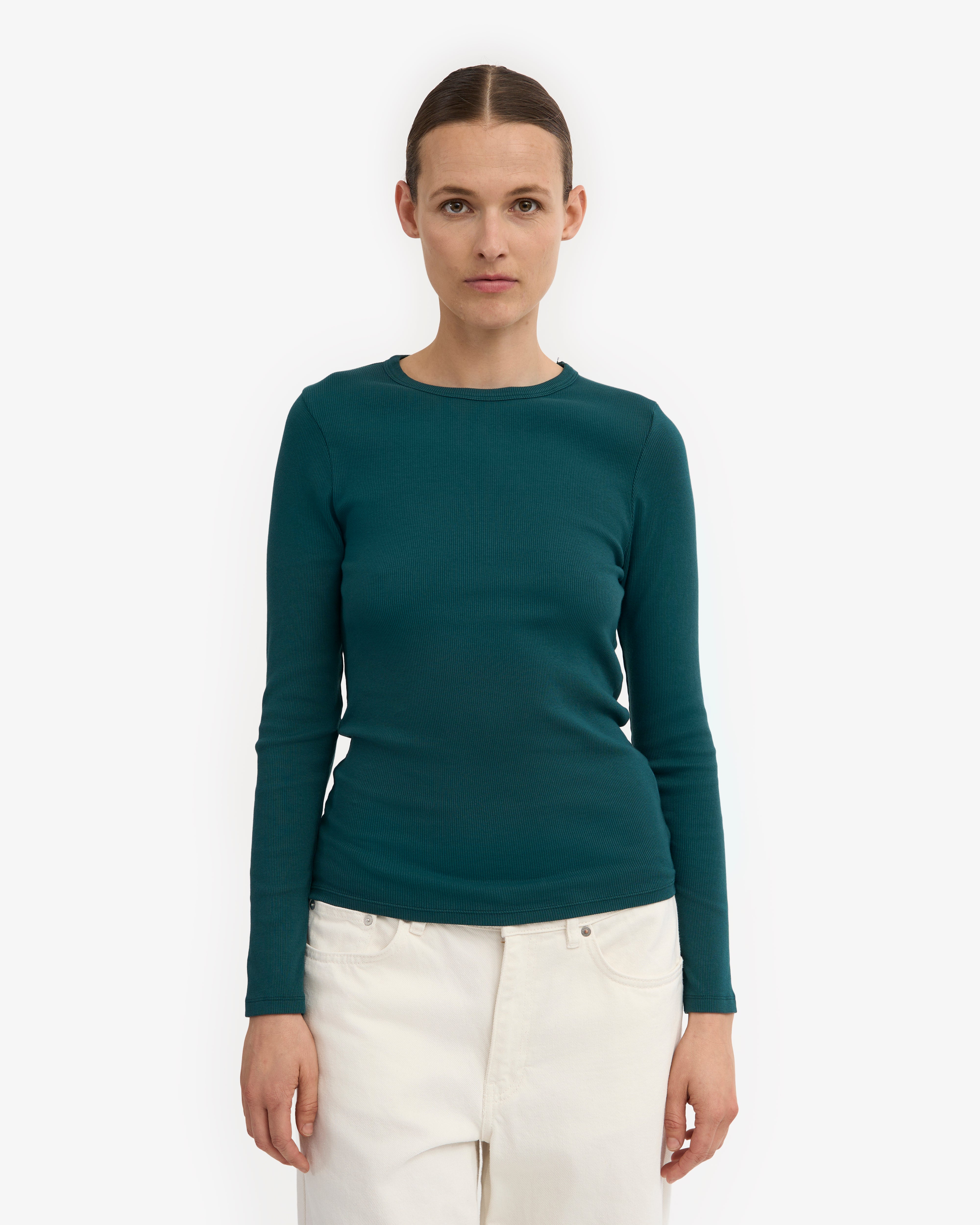 Women Organic Rib LS T-Shirt - Ocean Green