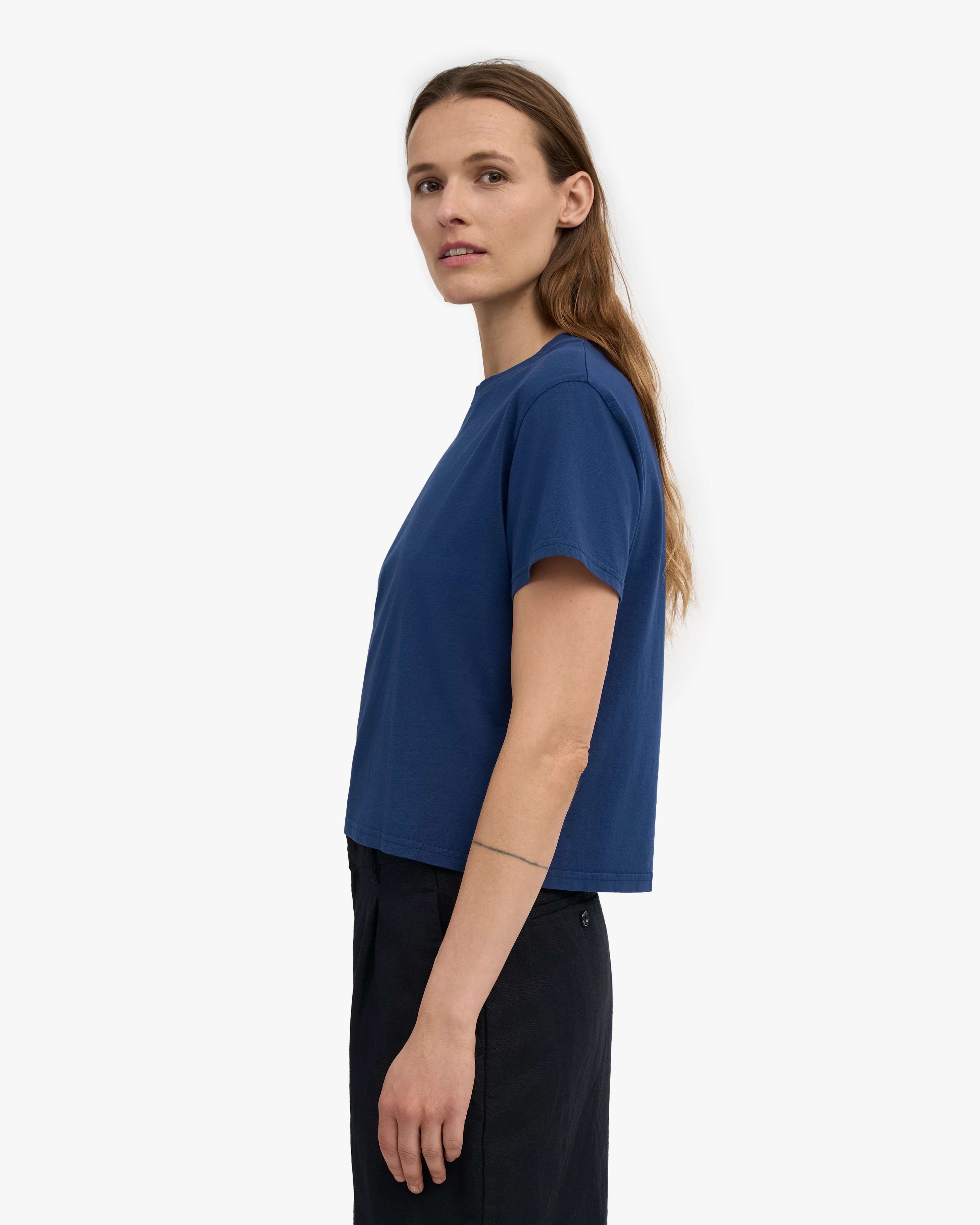 Organic Boxy Crop Tee - Marine Blue