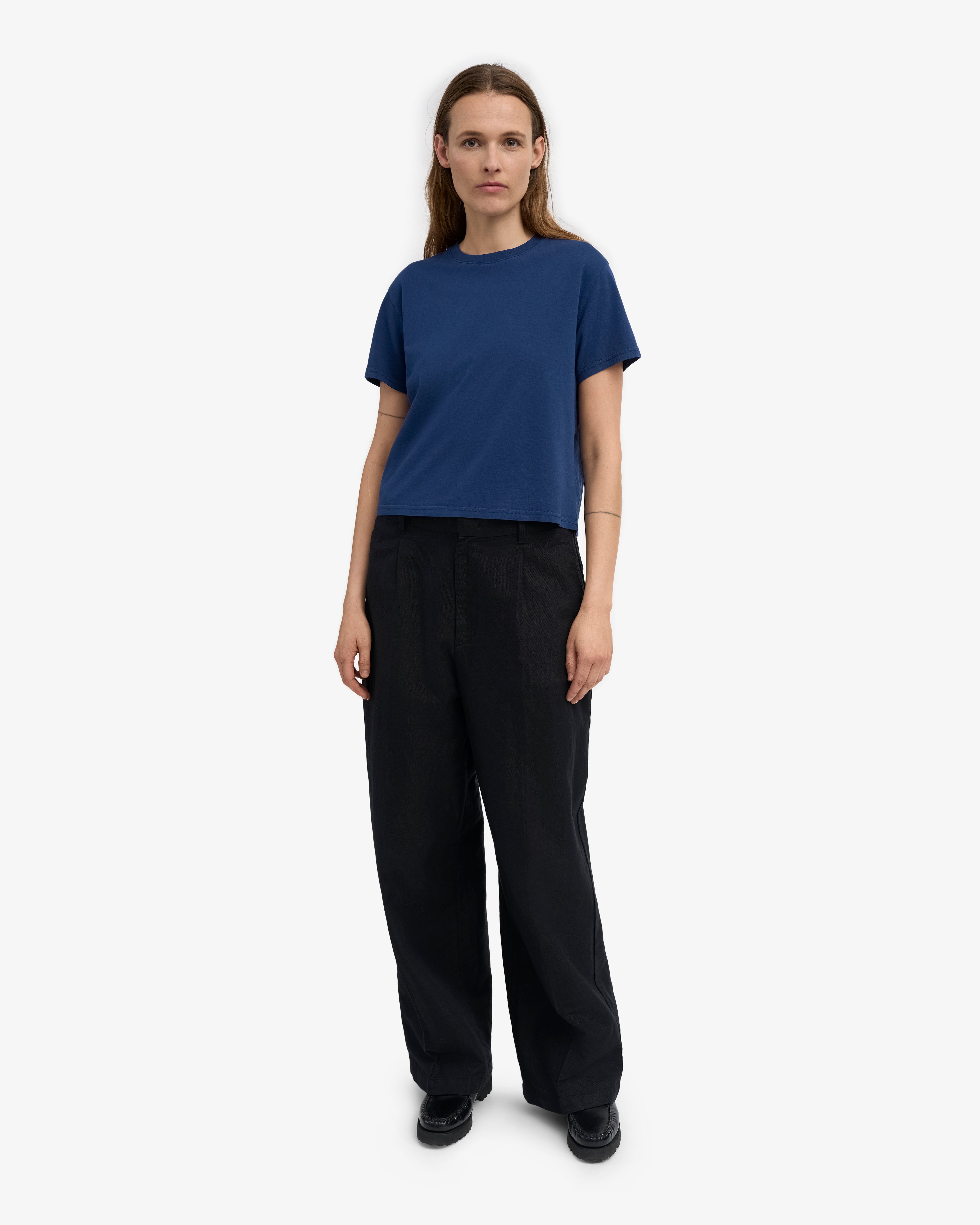 Organic Boxy Crop Tee - Marine Blue