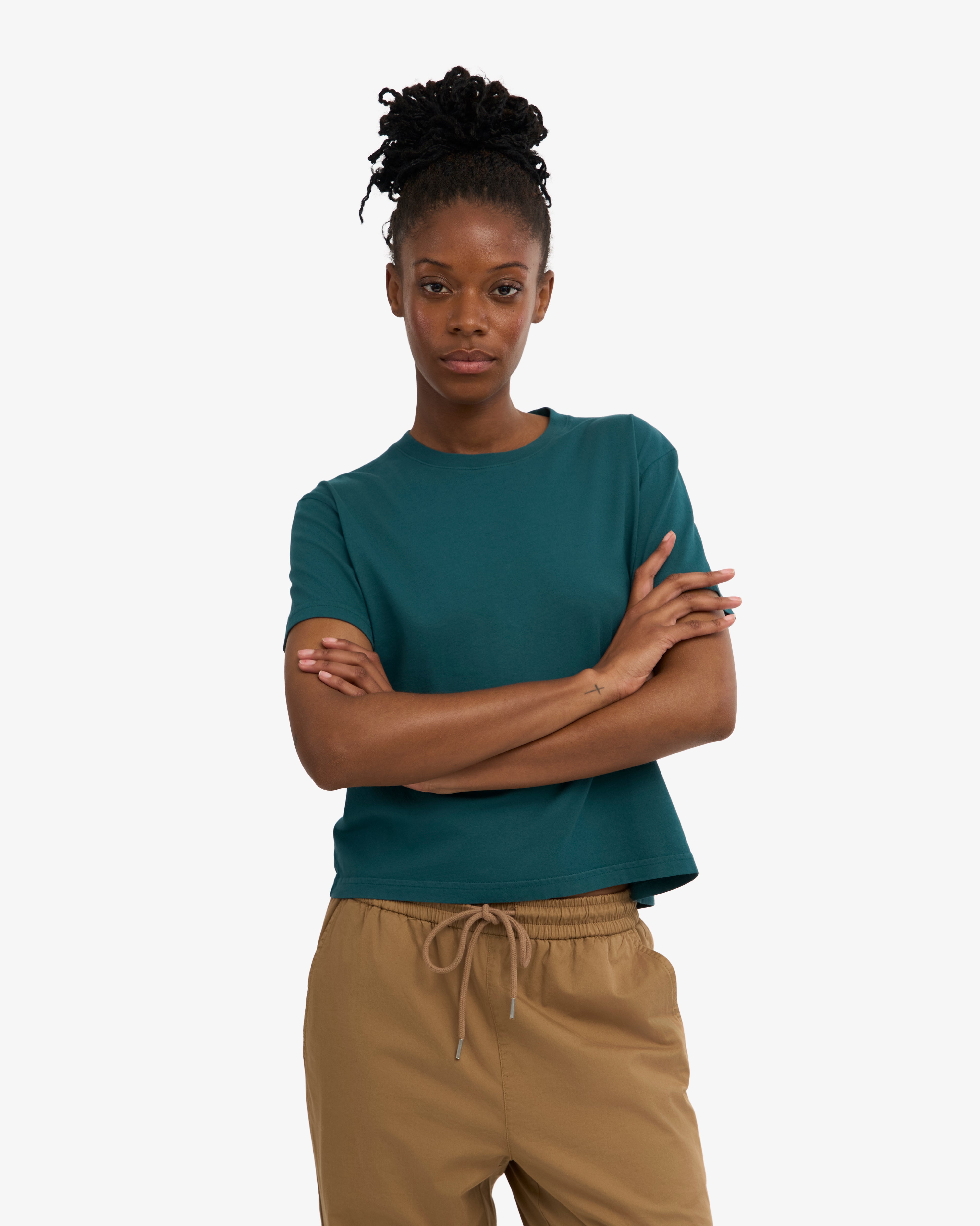 Organic Boxy Crop Tee - Ocean Green