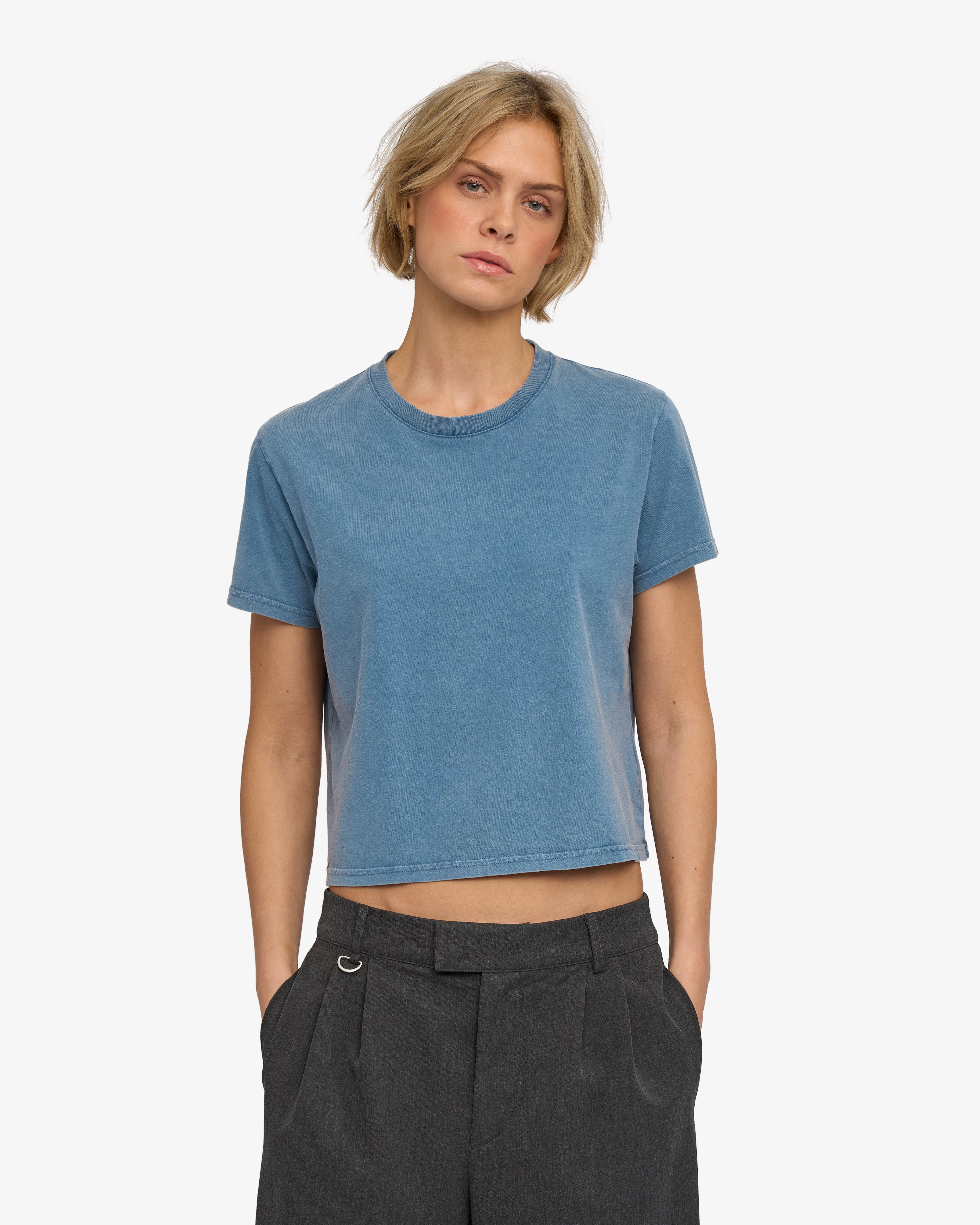 Organic Boxy Crop Tee - Faded Indigo