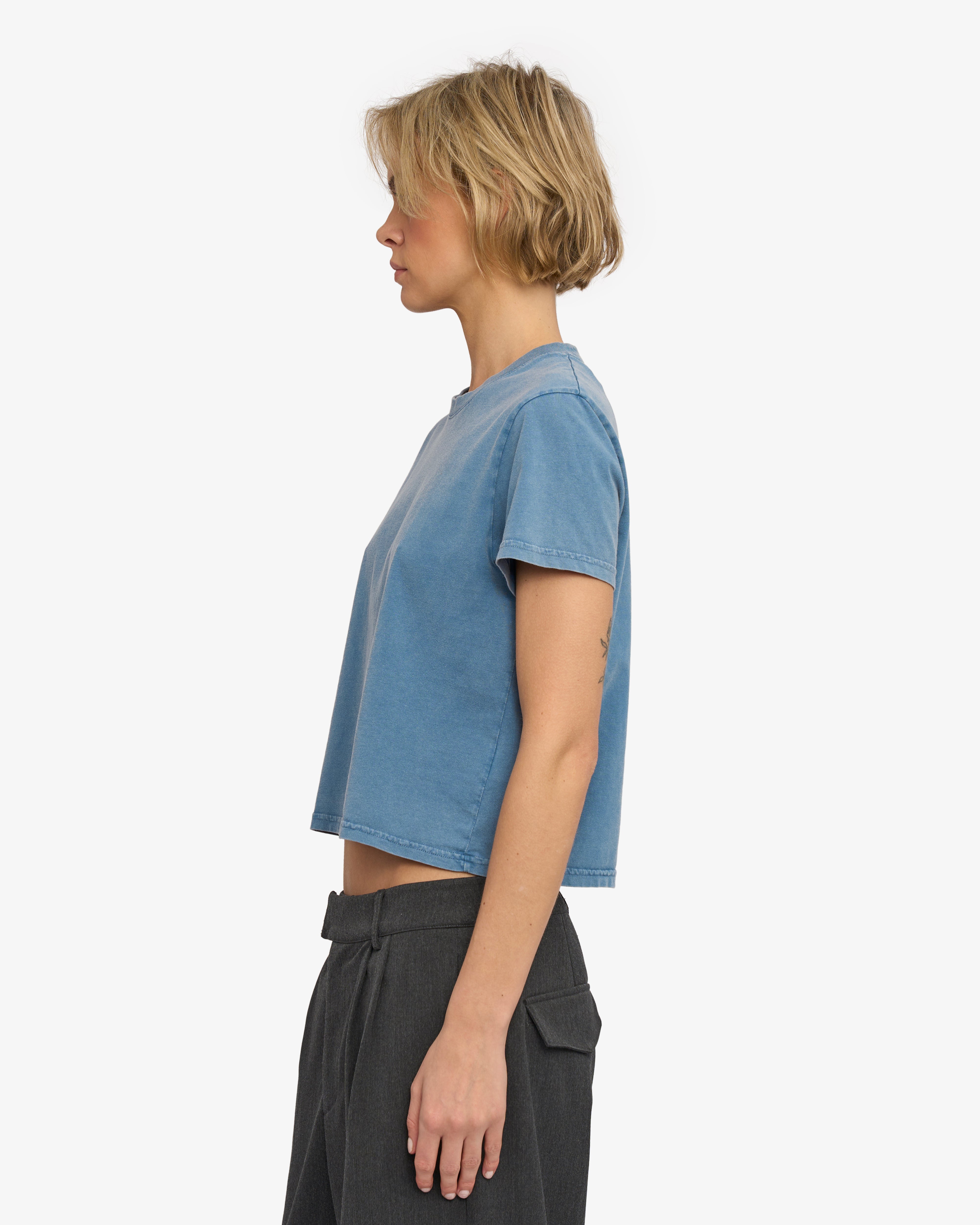 Organic Boxy Crop Tee - Faded Indigo
