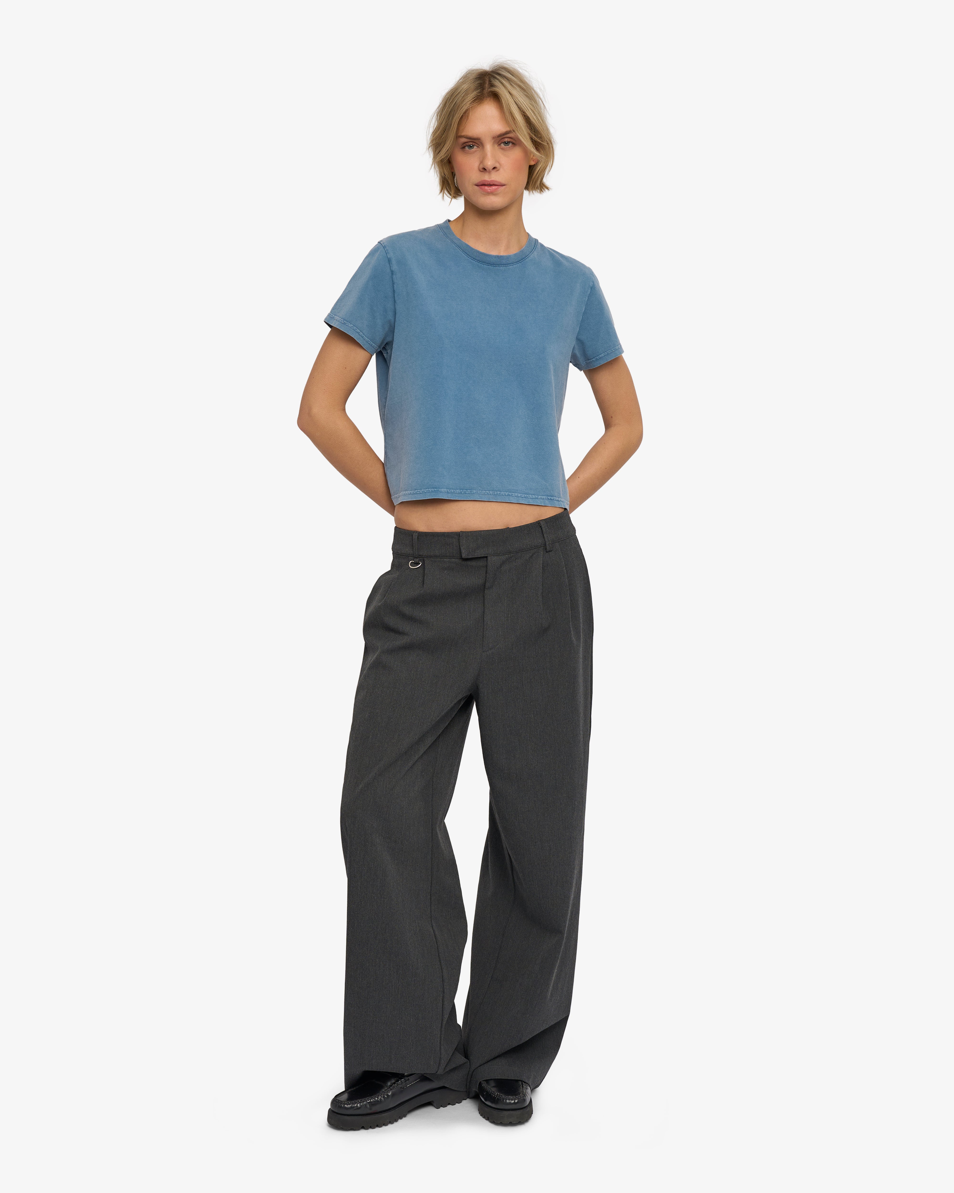Organic Boxy Crop Tee - Faded Indigo