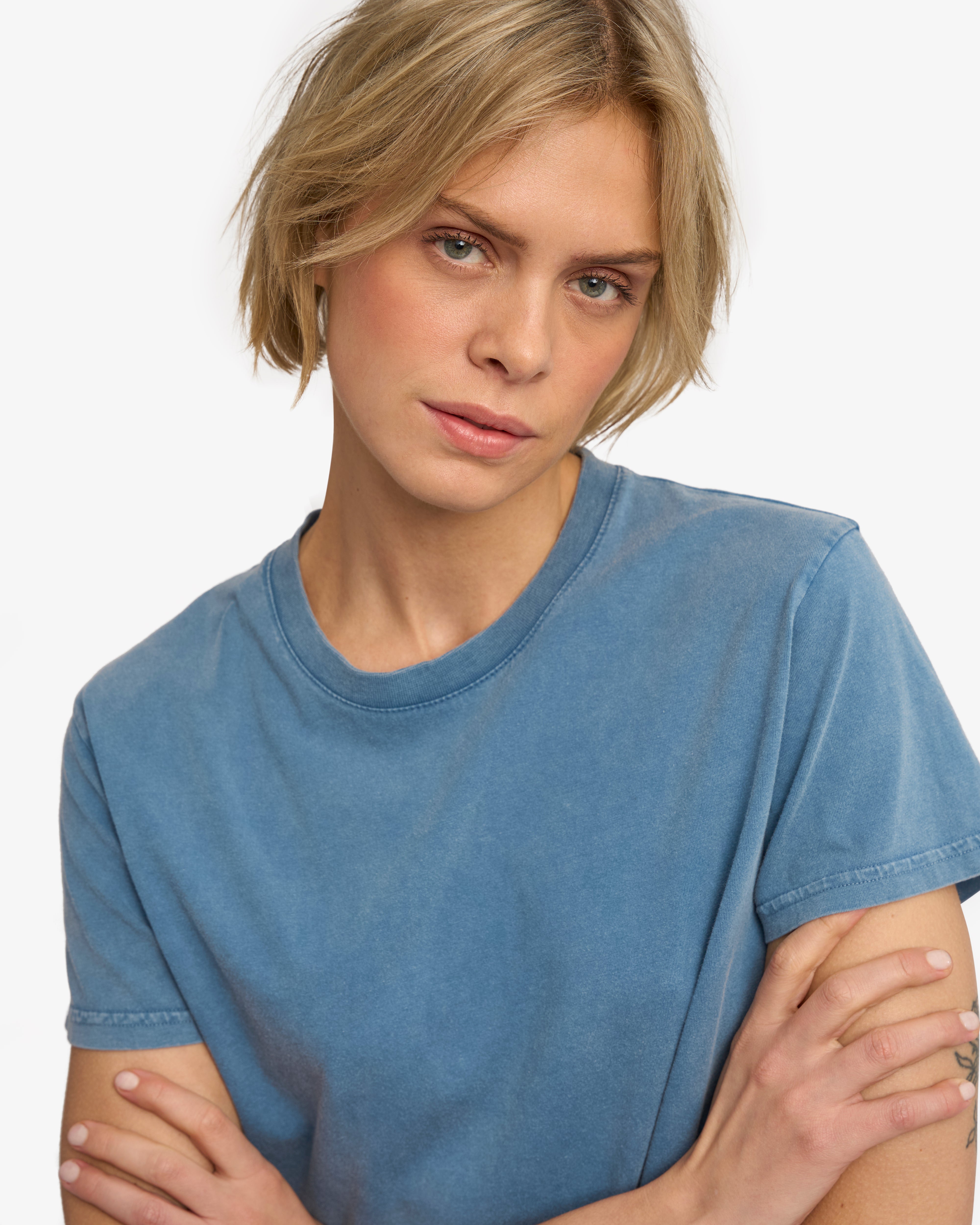 Organic Boxy Crop Tee - Faded Indigo