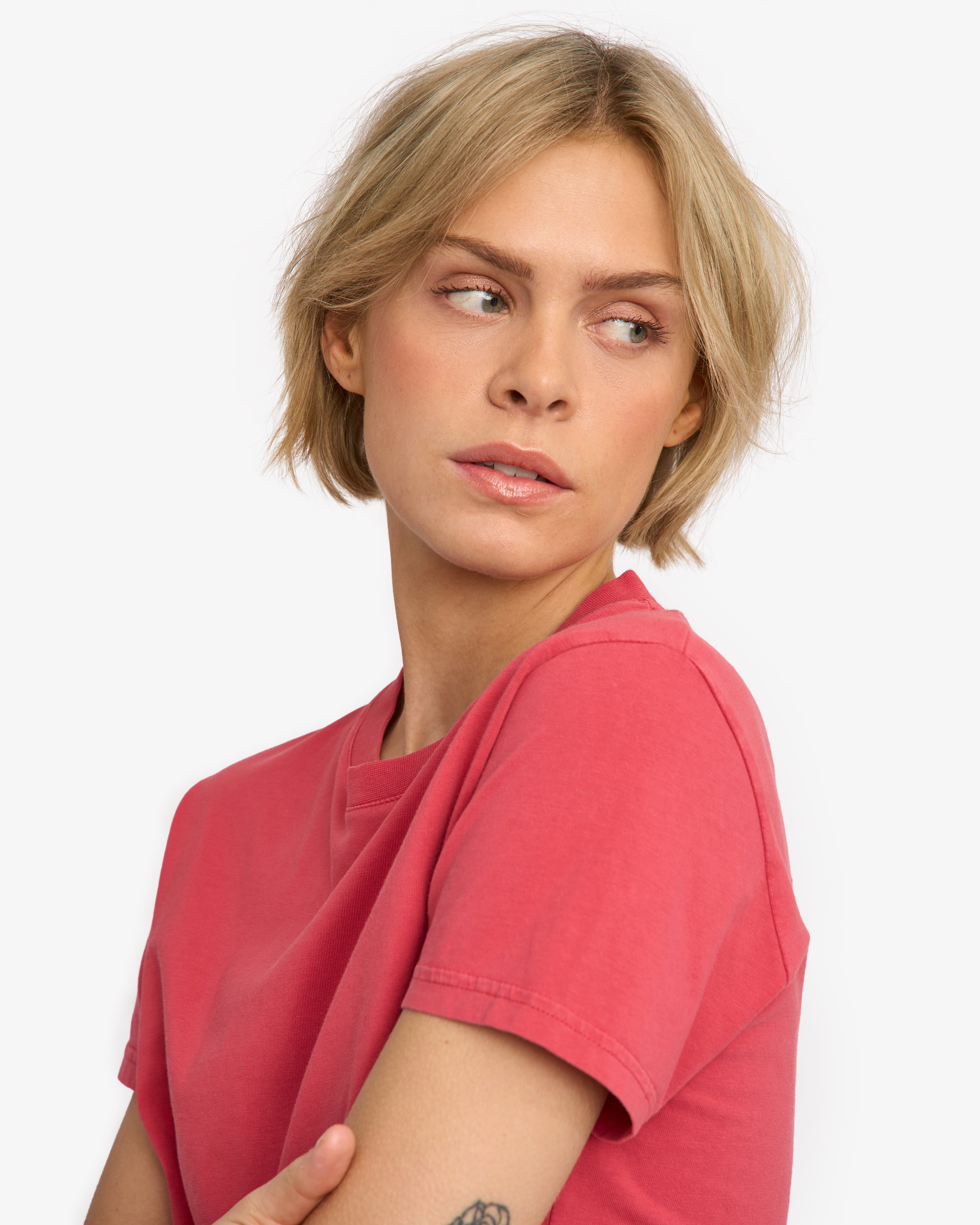 Organic Boxy Crop Tee - Faded Red