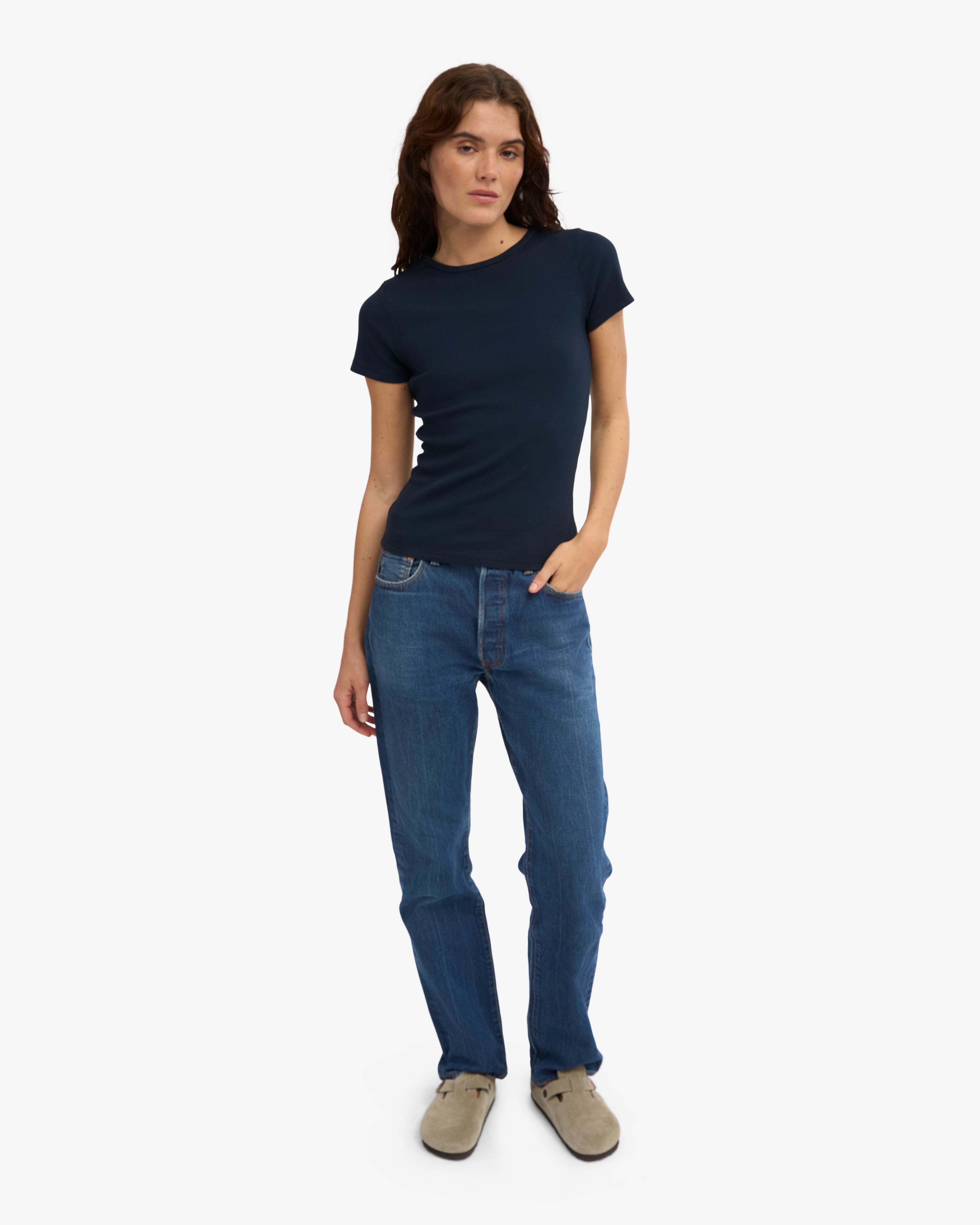 Organic Rib T-Shirt - Navy Blue