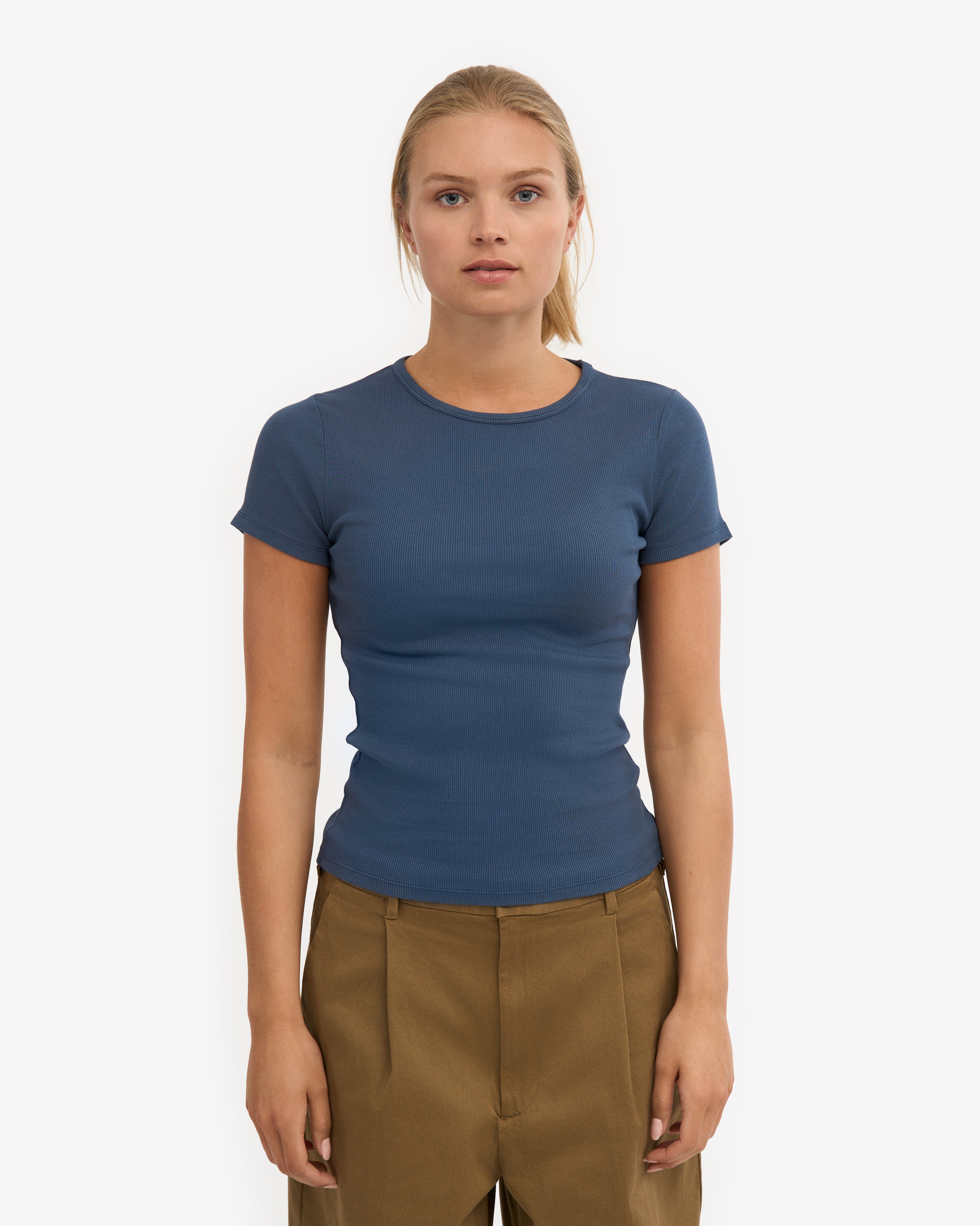 Organic Rib T-Shirt - Petrol Blue