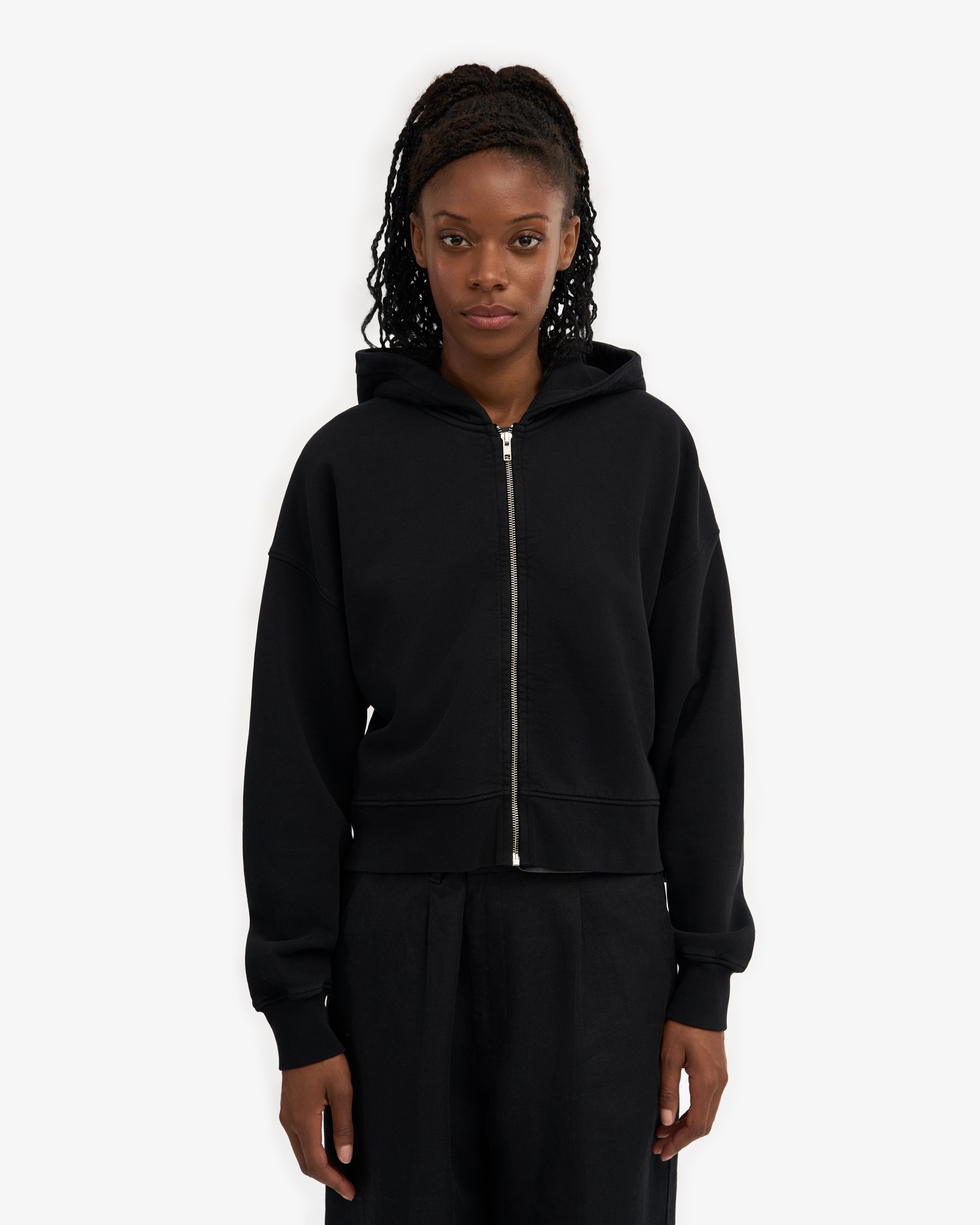 Organic Crop Zip Hood - Deep Black