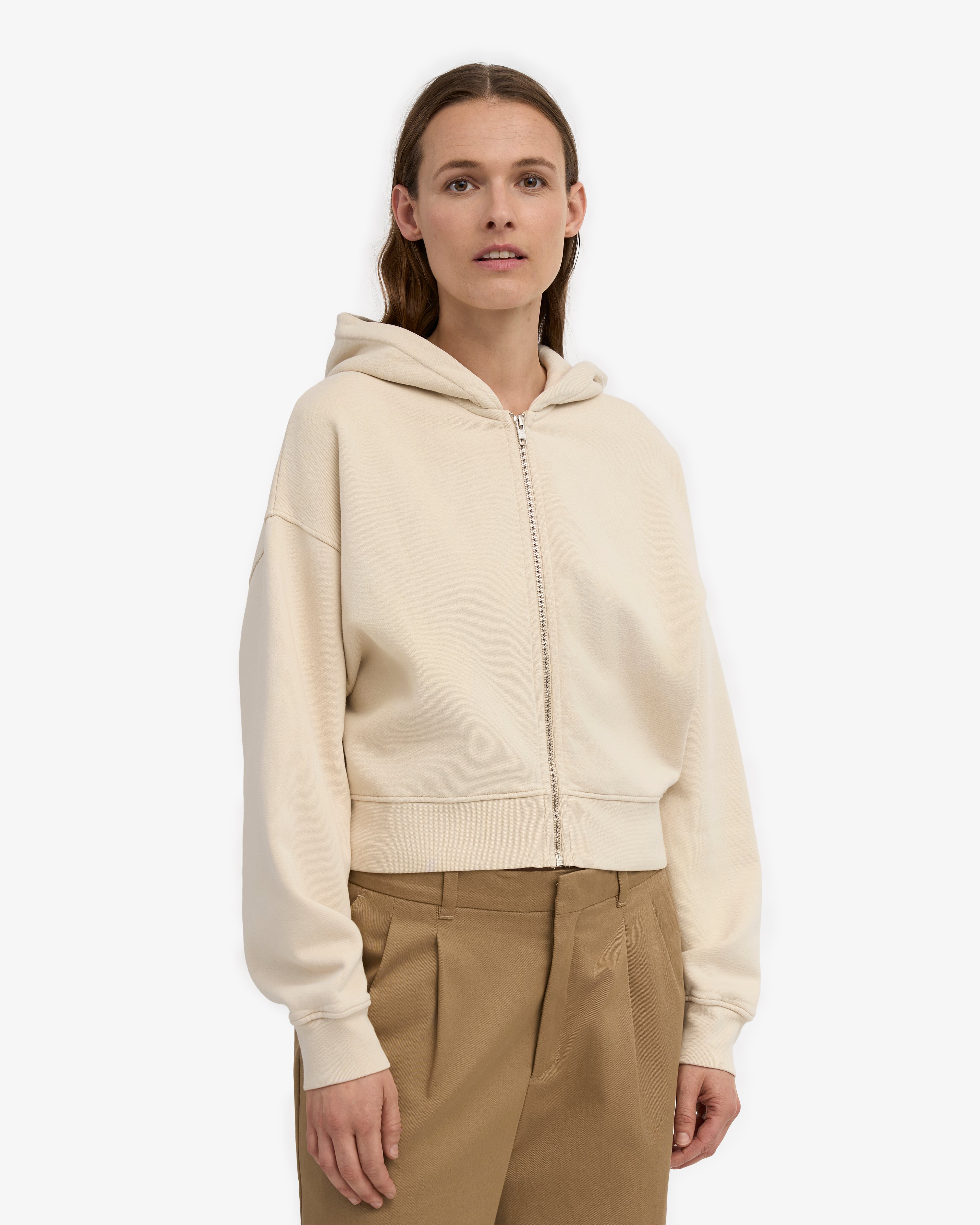 Organic Crop Zip Hood - Ivory White