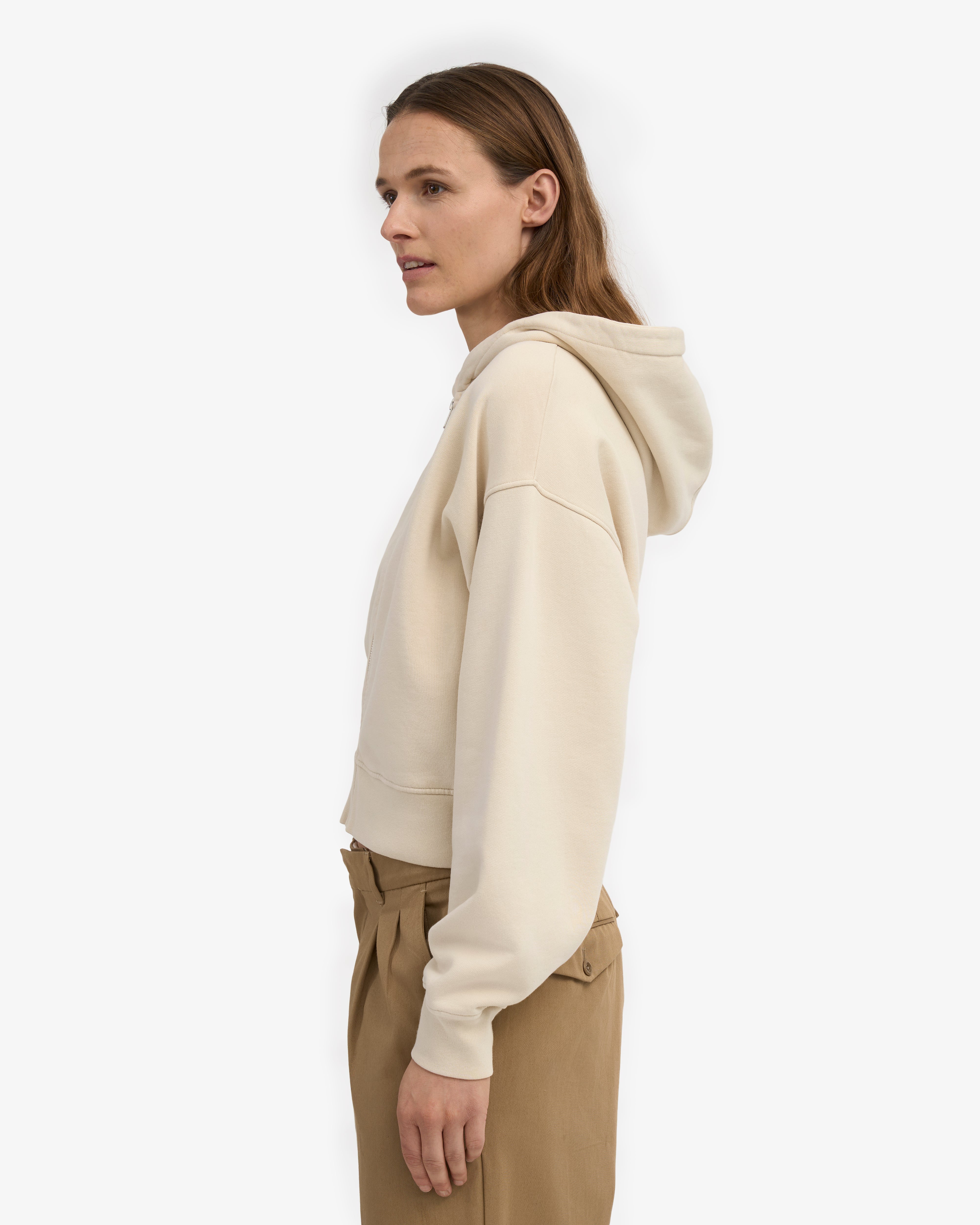 Organic Crop Zip Hood - Ivory White