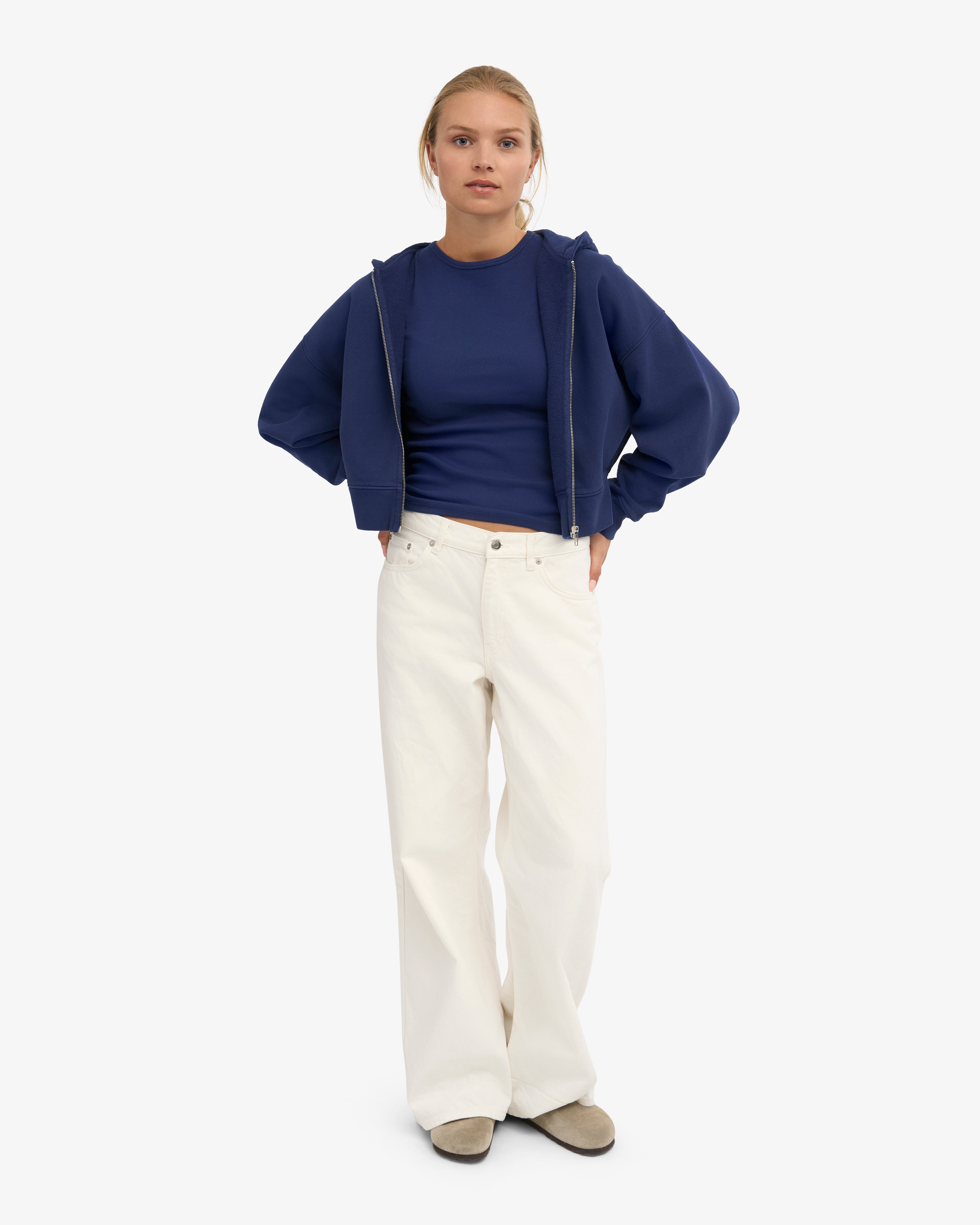 Organic Crop Zip Hood - Marine Blue
