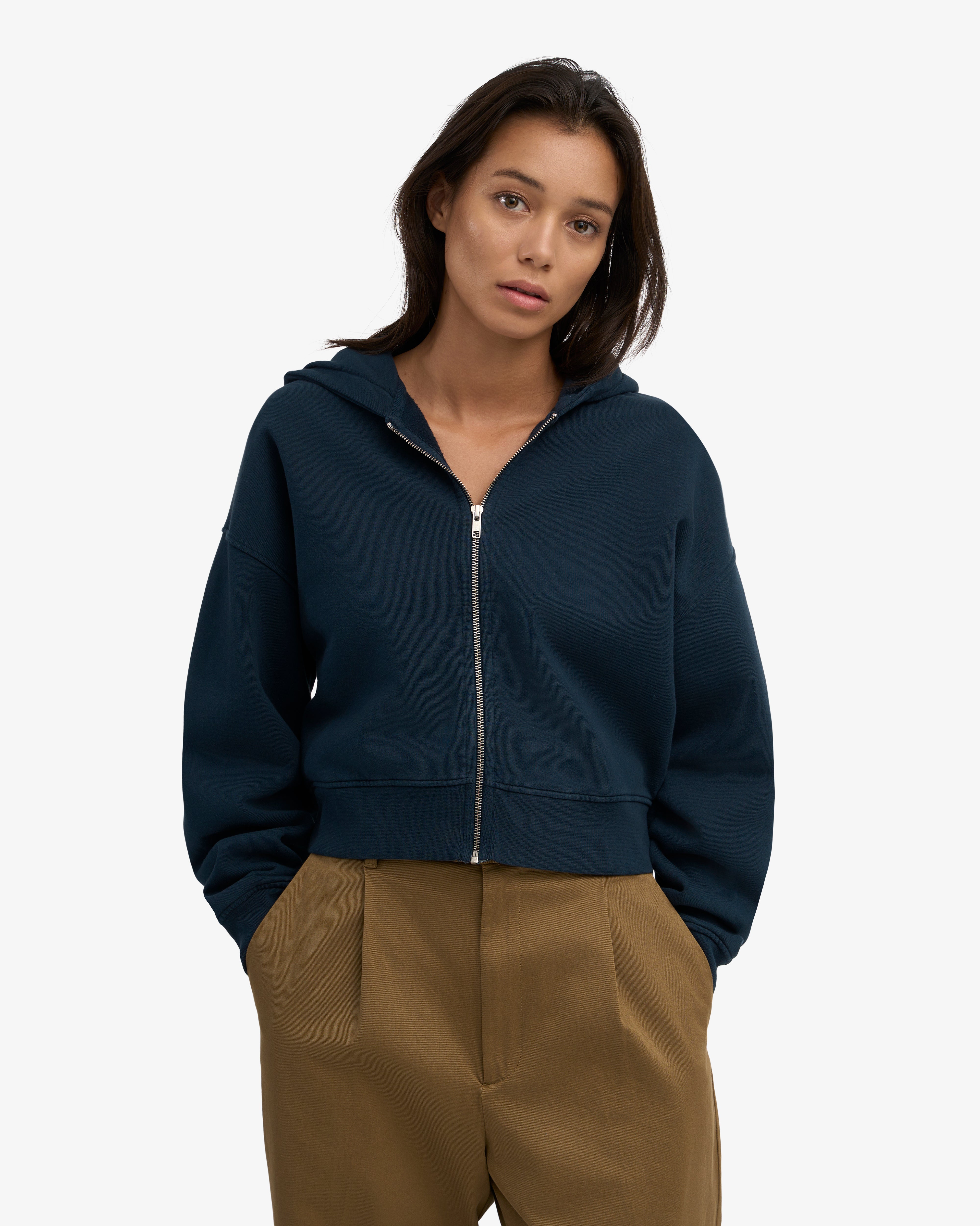 Organic Crop Zip Hood - Navy Blue