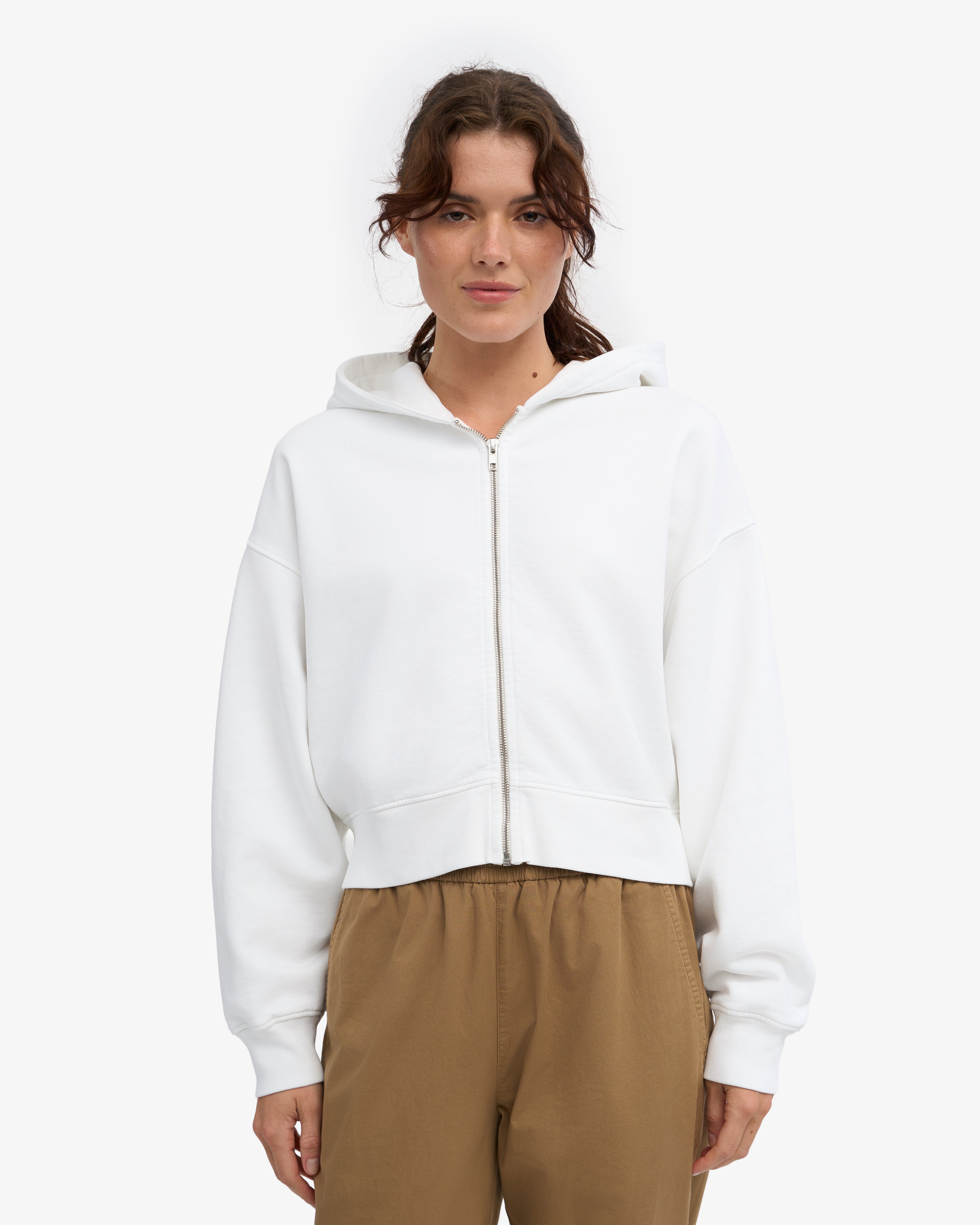 Organic Crop Zip Hood - Optical White