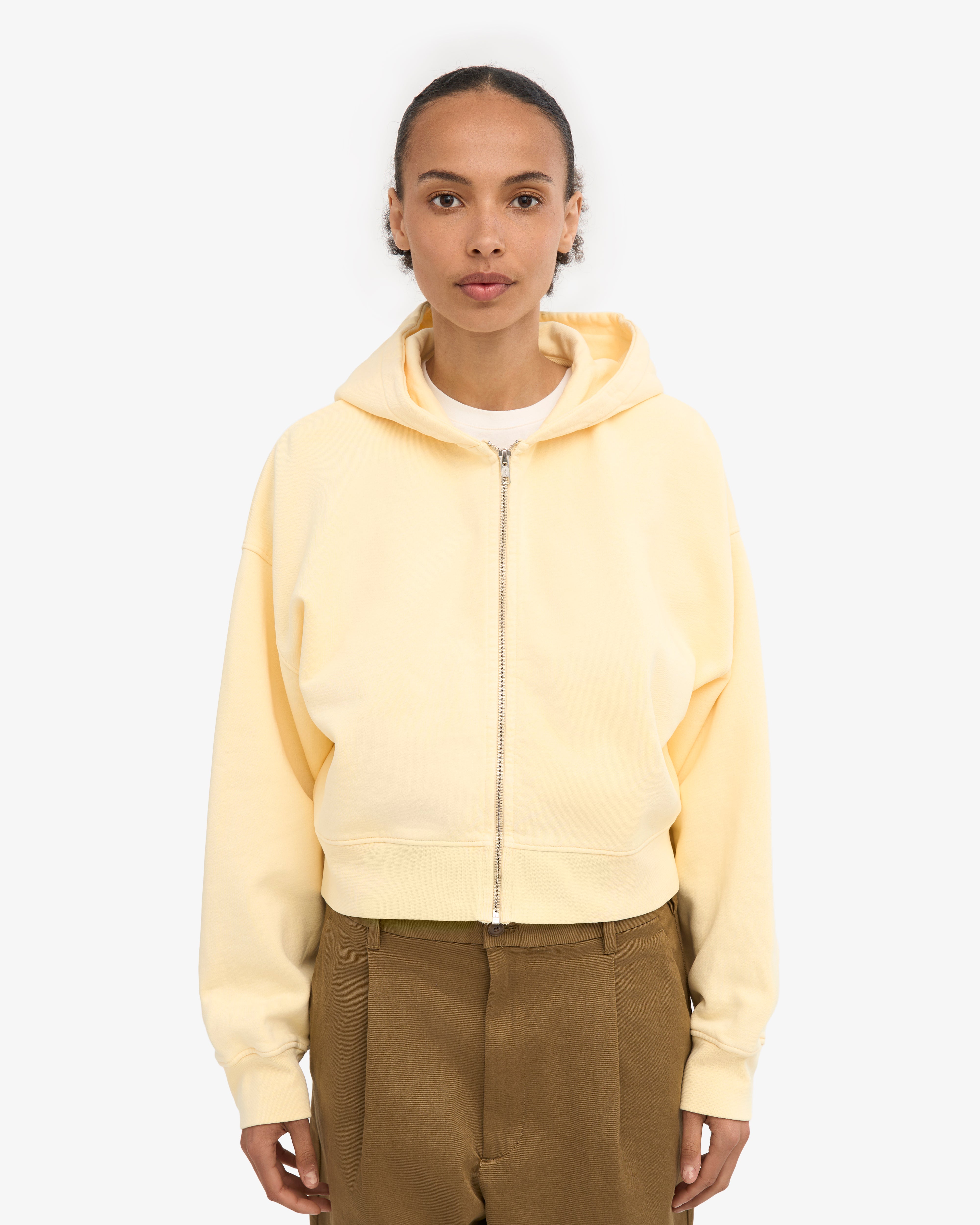 Organic Crop Zip Hood - Soft Yellow