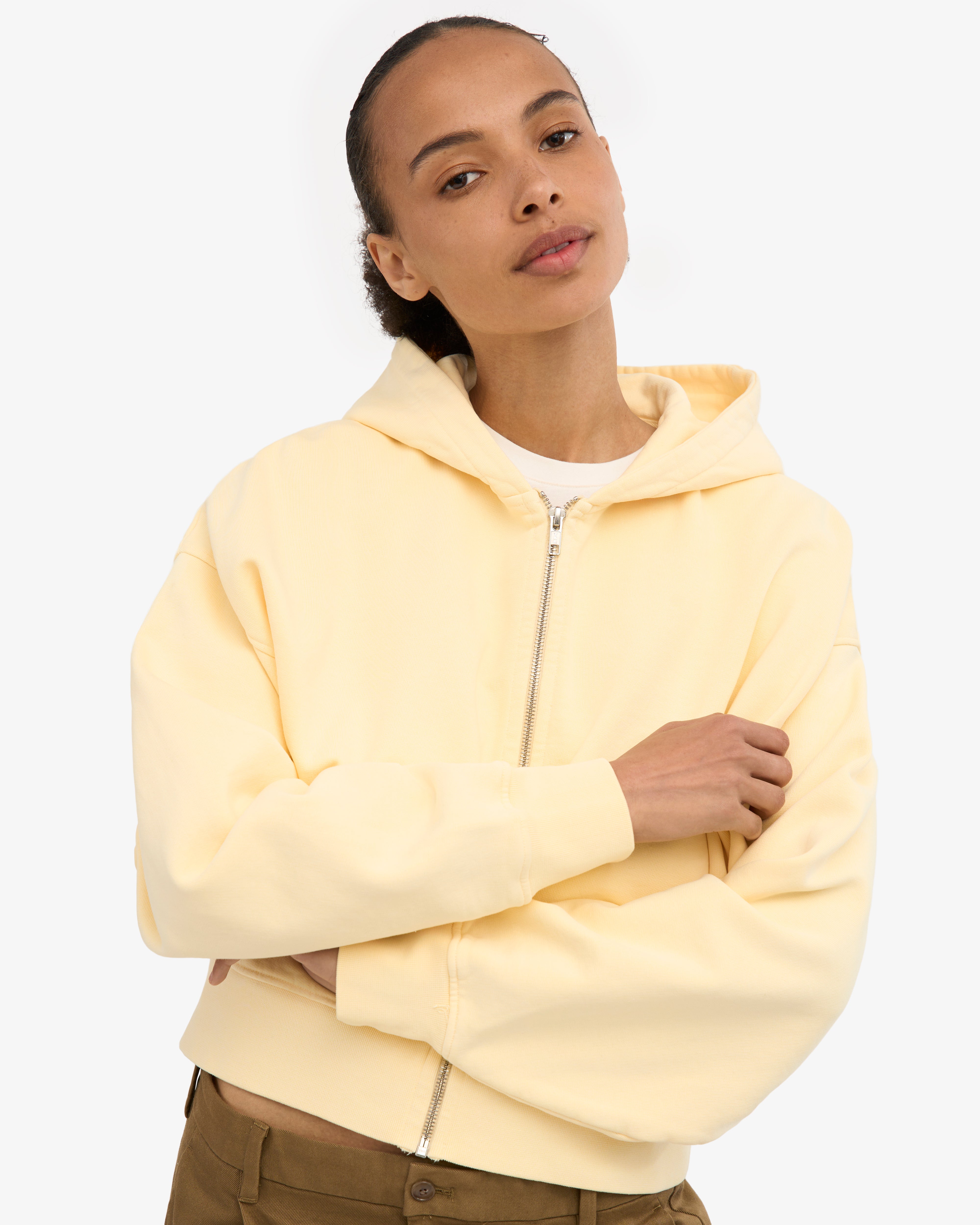 Organic Crop Zip Hood - Soft Yellow