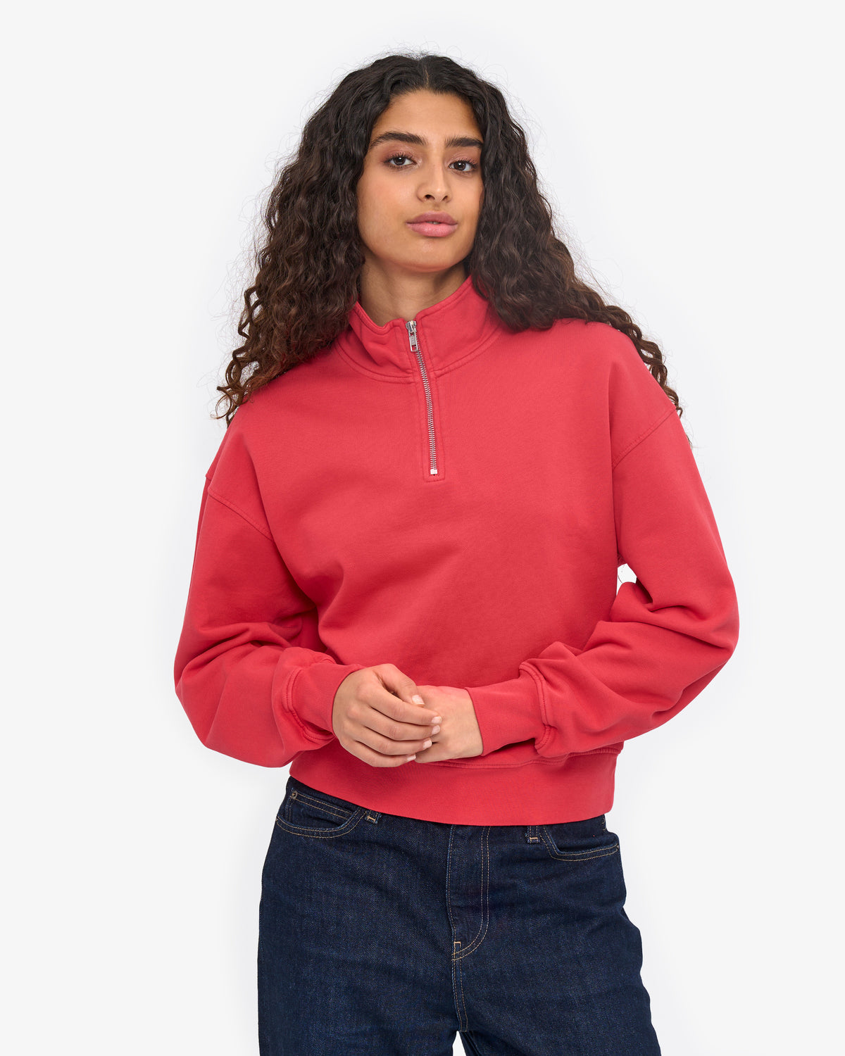Women Organic Quarter Zip - Red Tangerine
