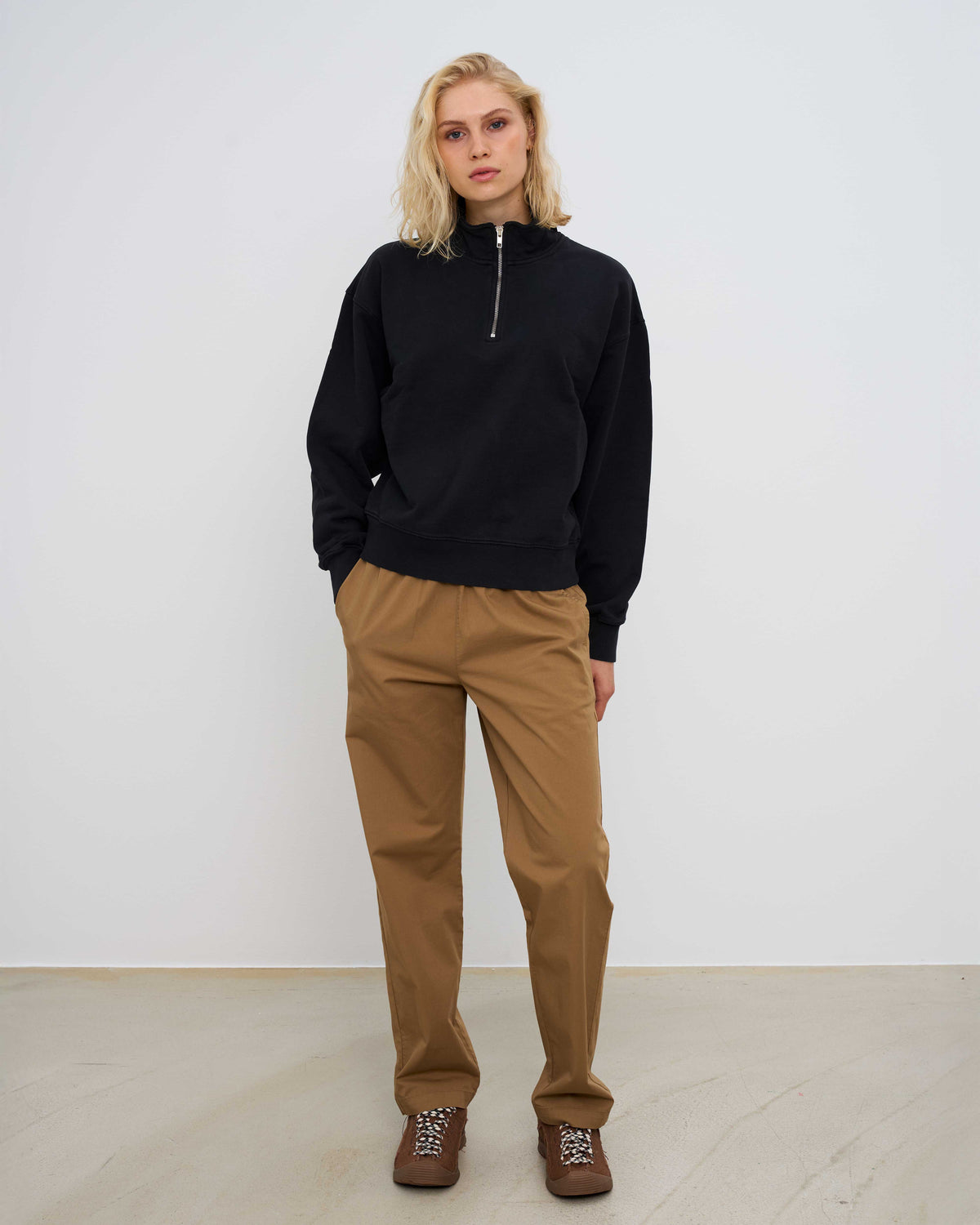 Women Organic Quarter Zip - Deep Black