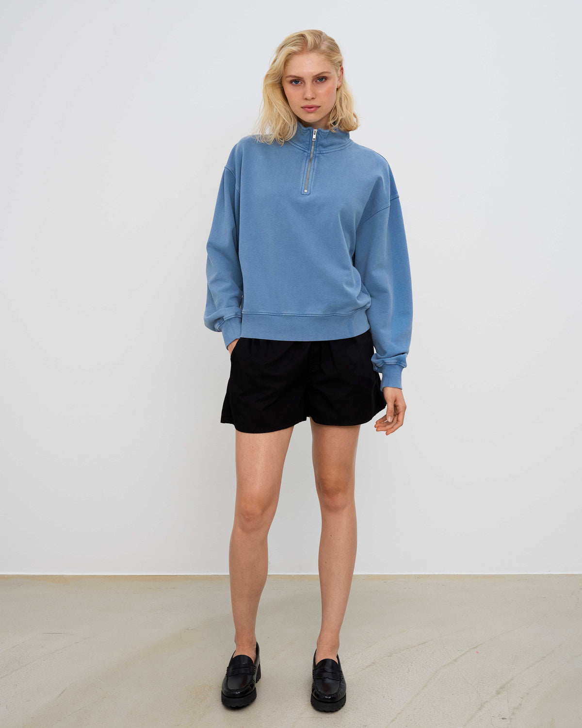 Women Organic Quarter Zip - Faded Indigo