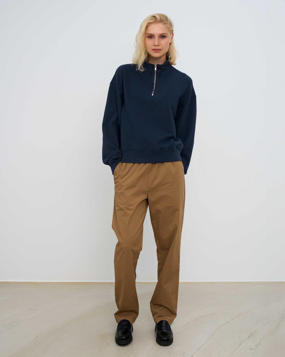 Women Organic Quarter Zip - Navy Blue