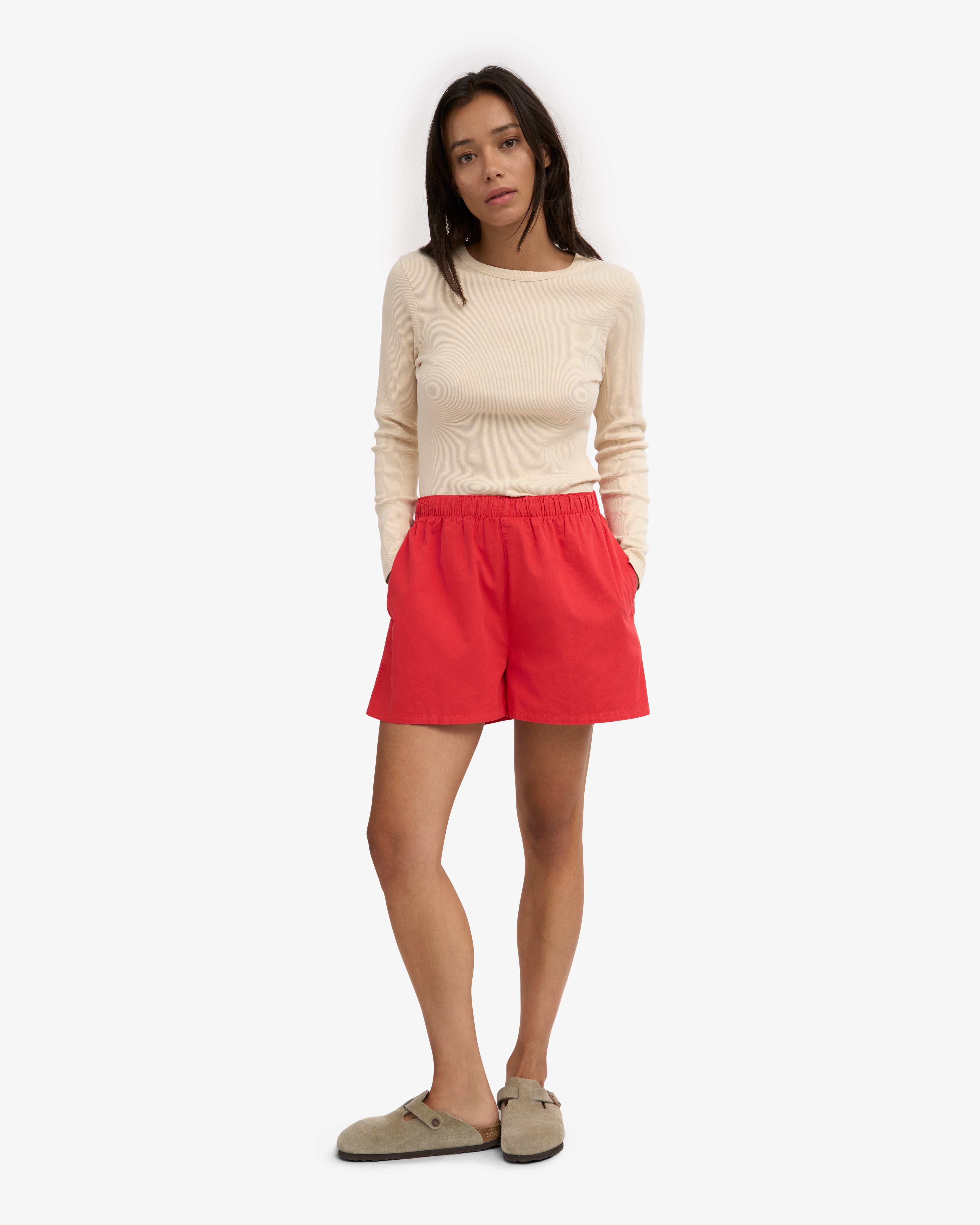 Women Organic Twill Shorts - Red Tangerine