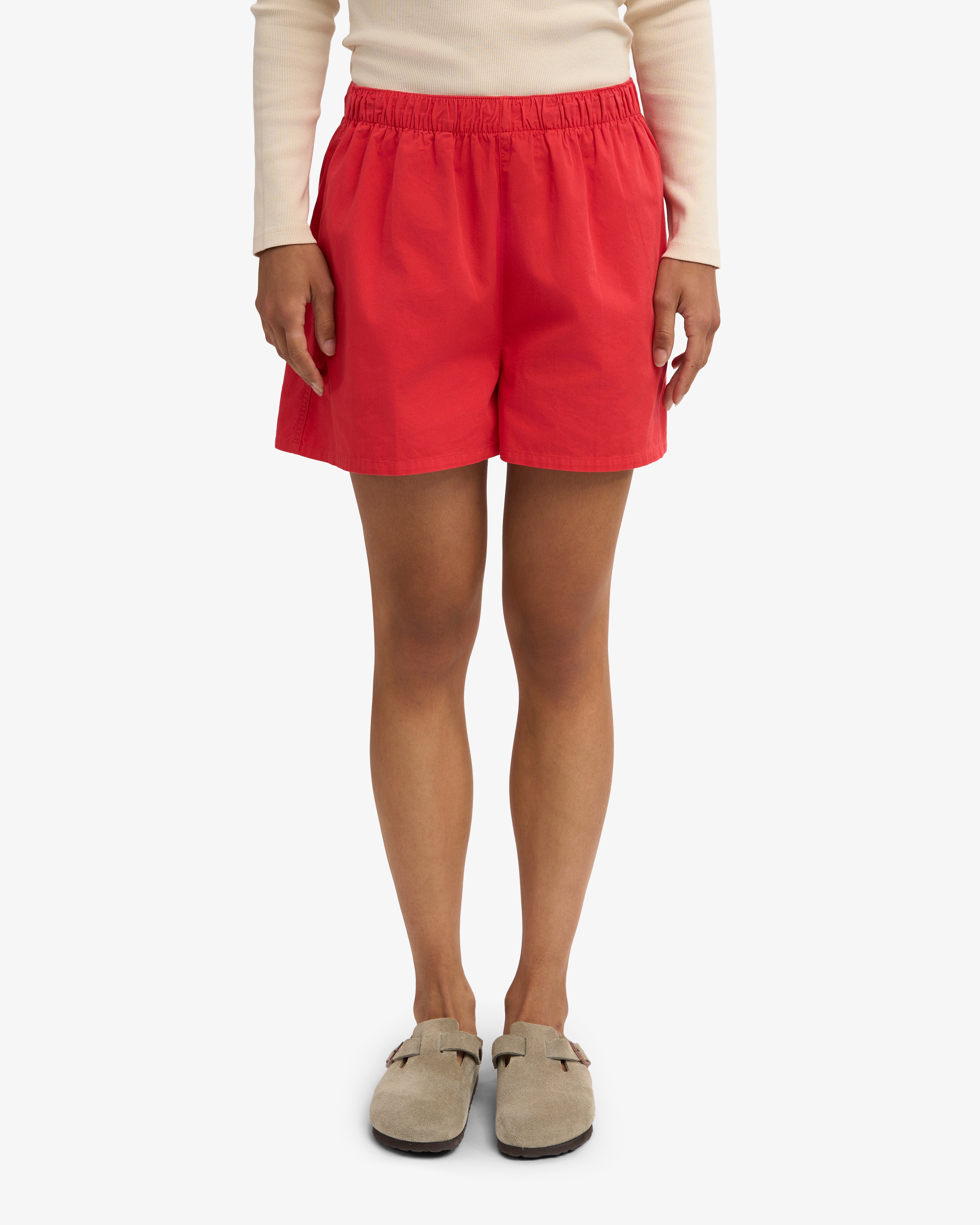 Women Organic Twill Shorts - Red Tangerine