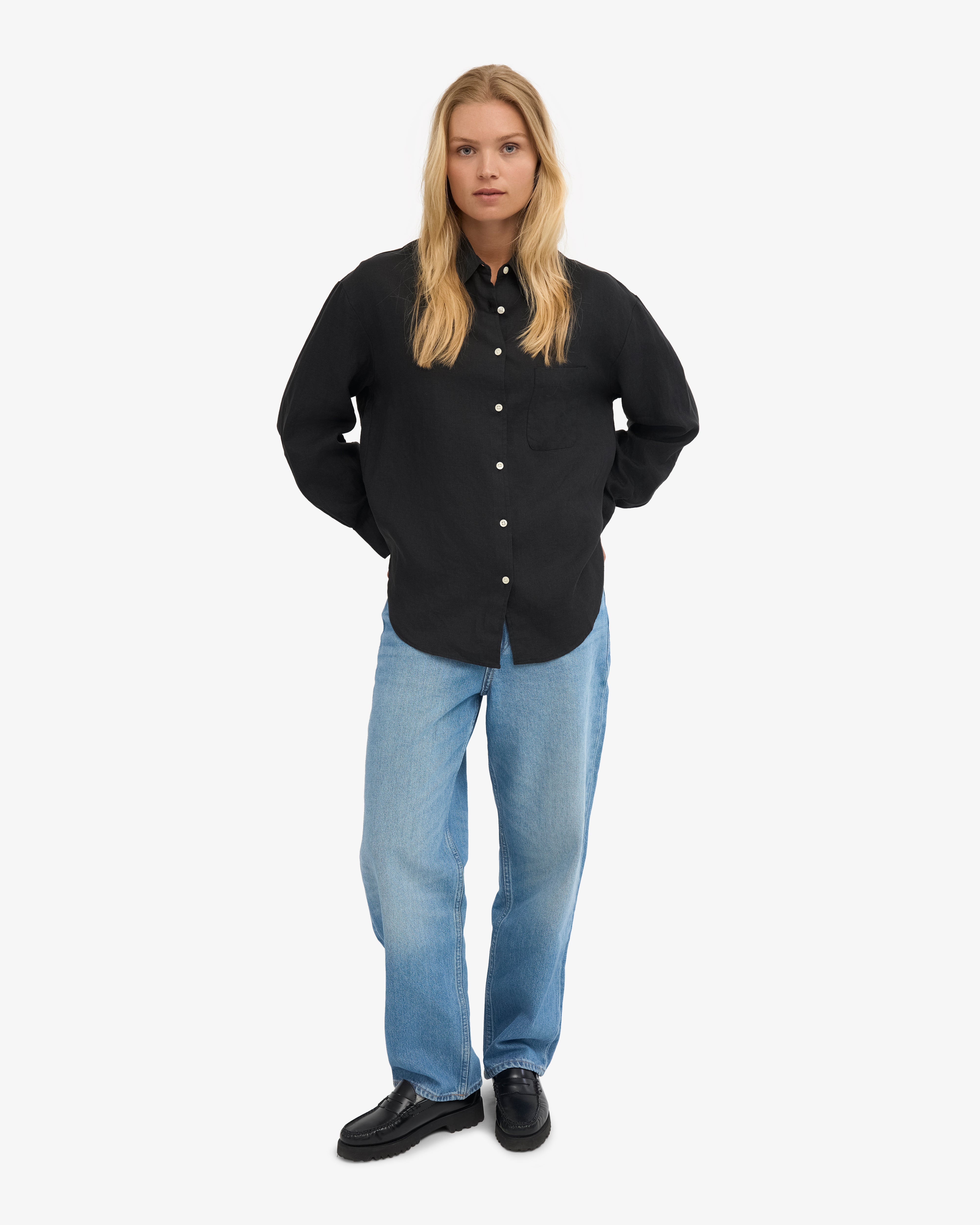 Linen Oversized Shirt - Deep Black