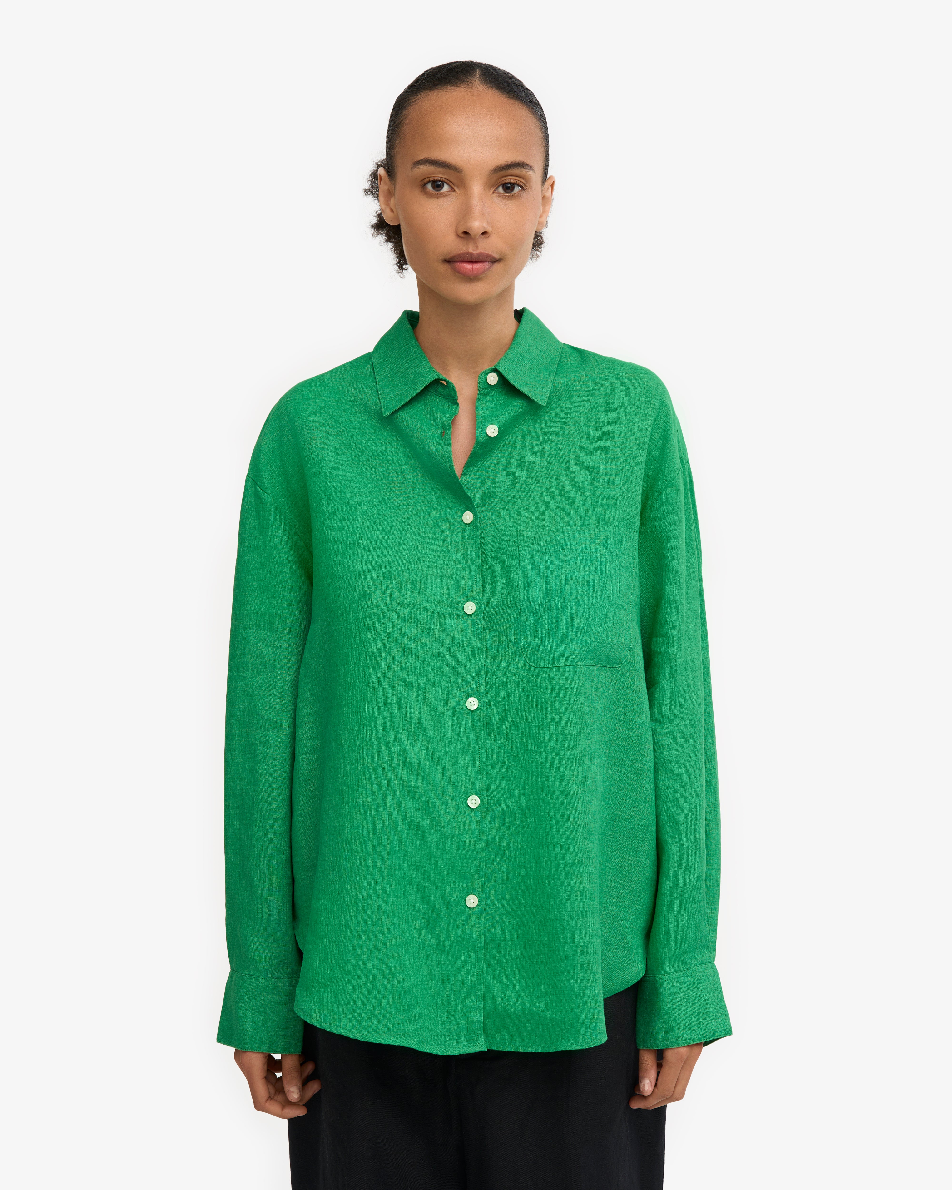 Linen Oversized Shirt - Kelly Green