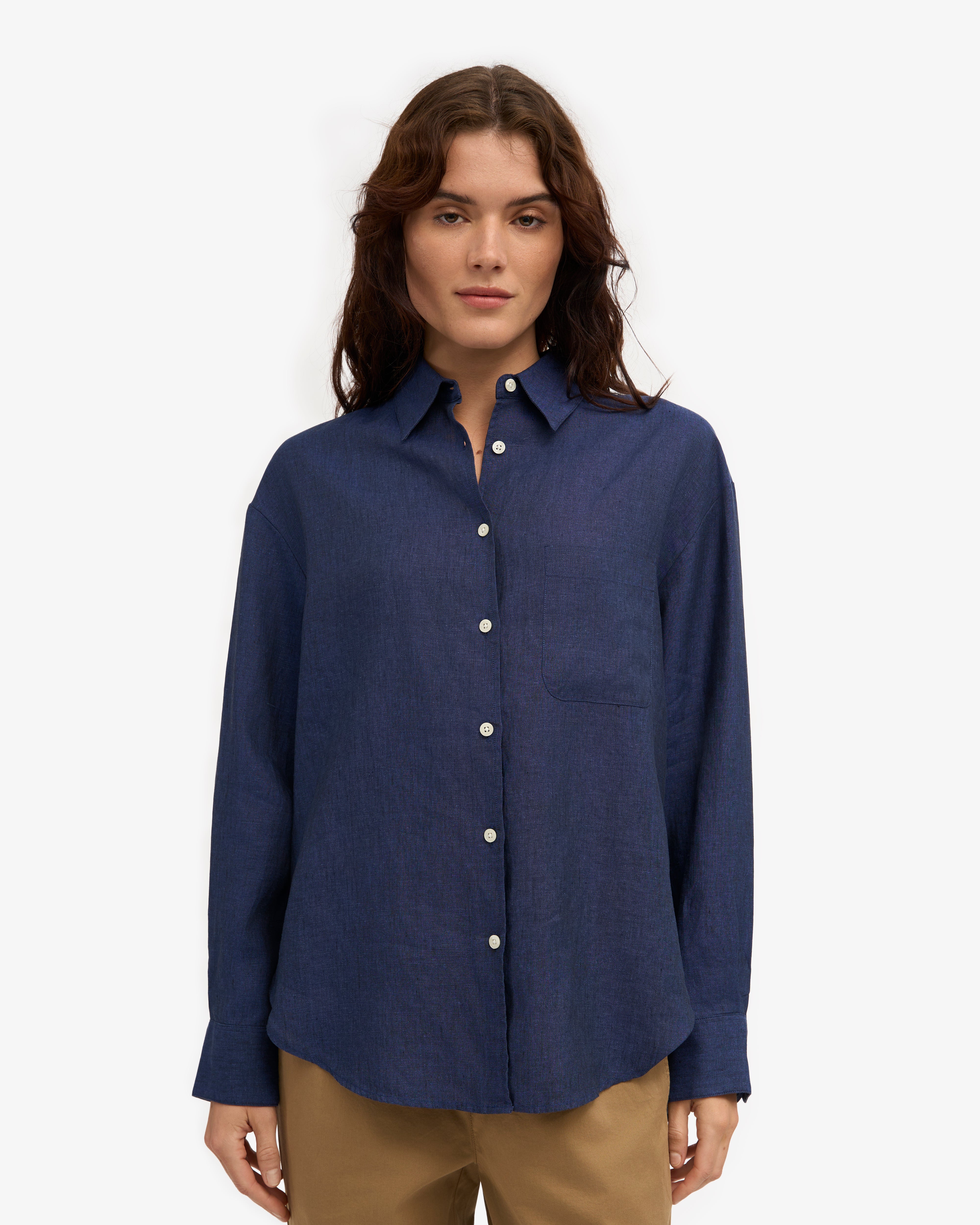 Linen Oversized Shirt - Marine Blue