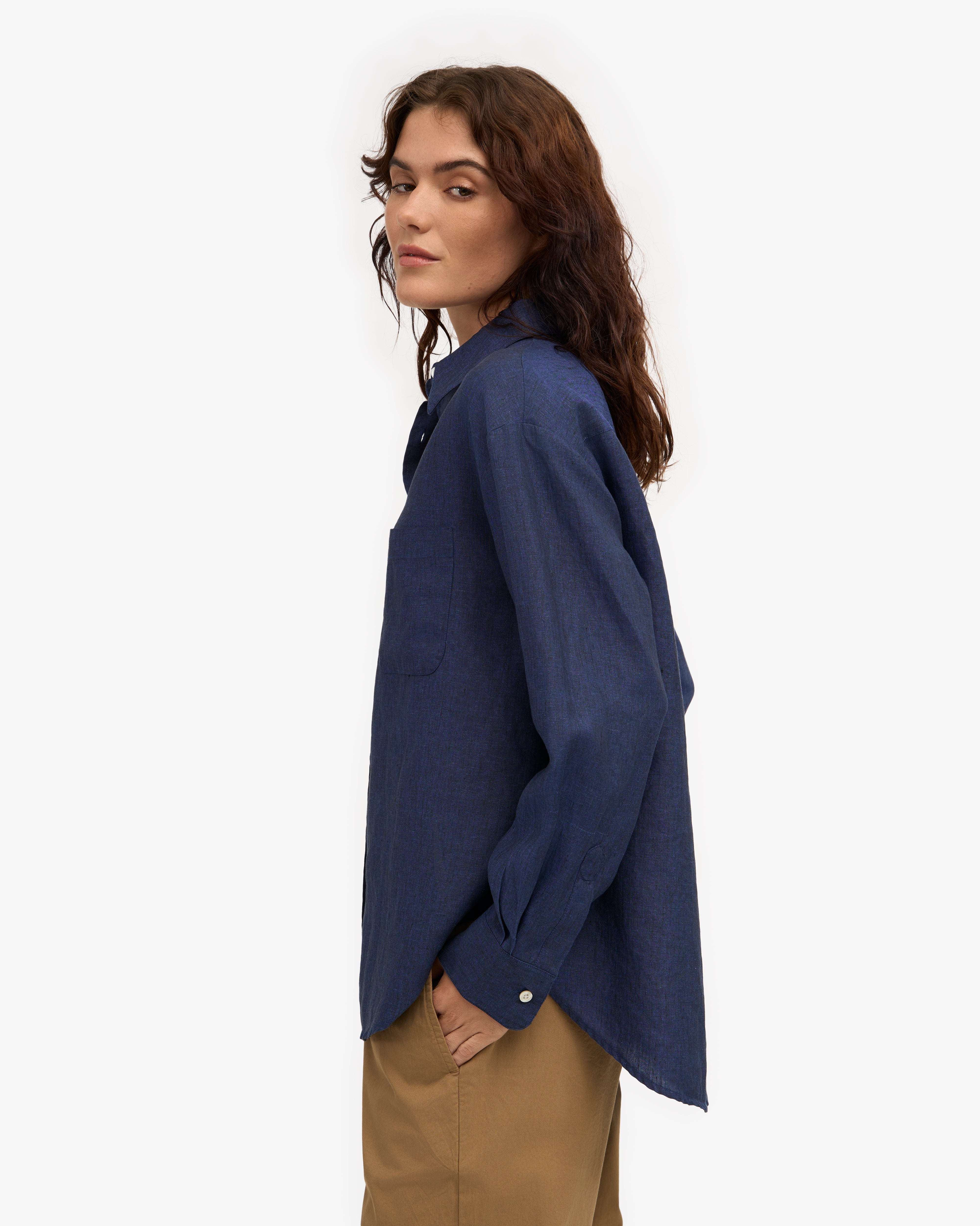 Linen Oversized Shirt - Marine Blue