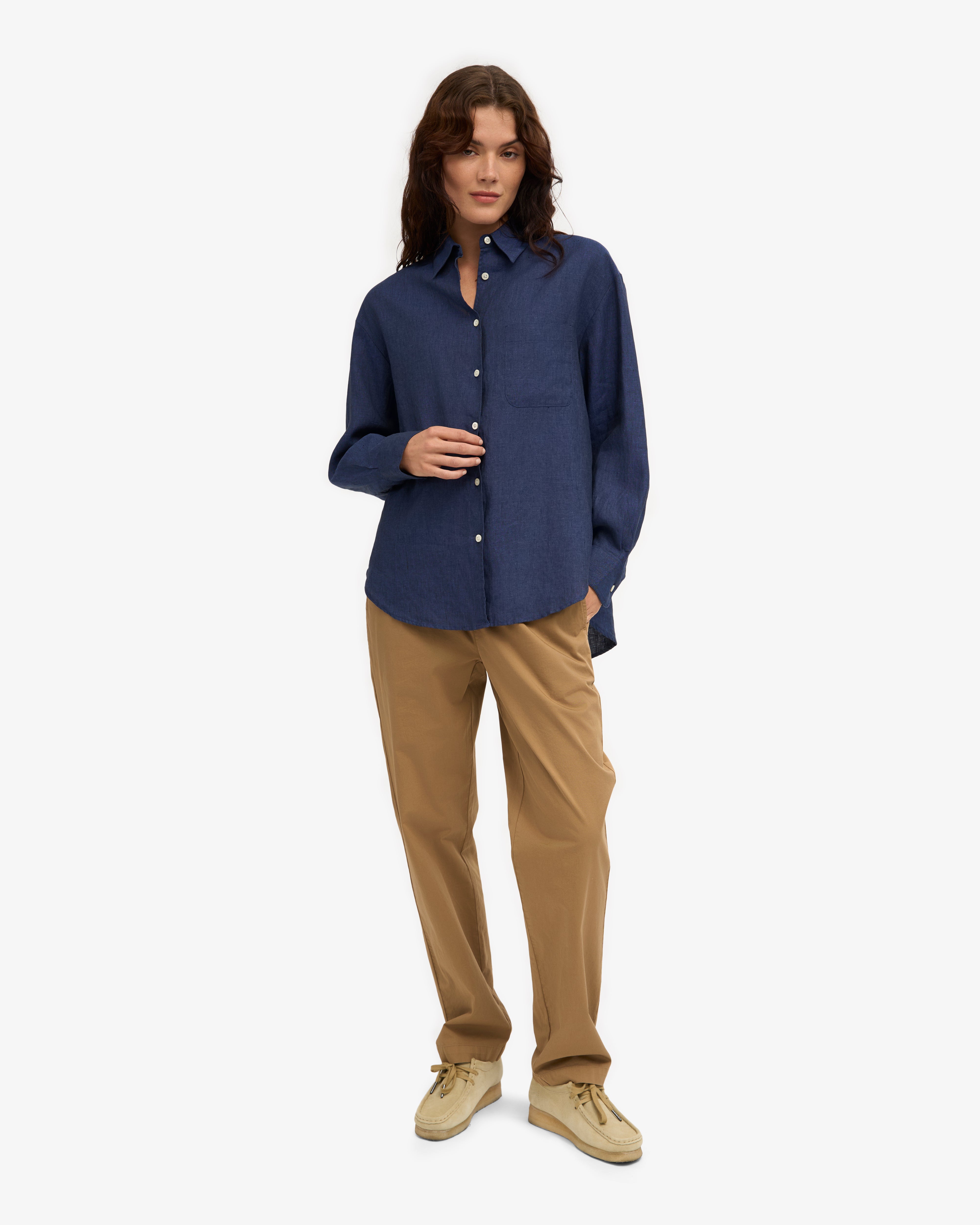 Linen Oversized Shirt - Marine Blue